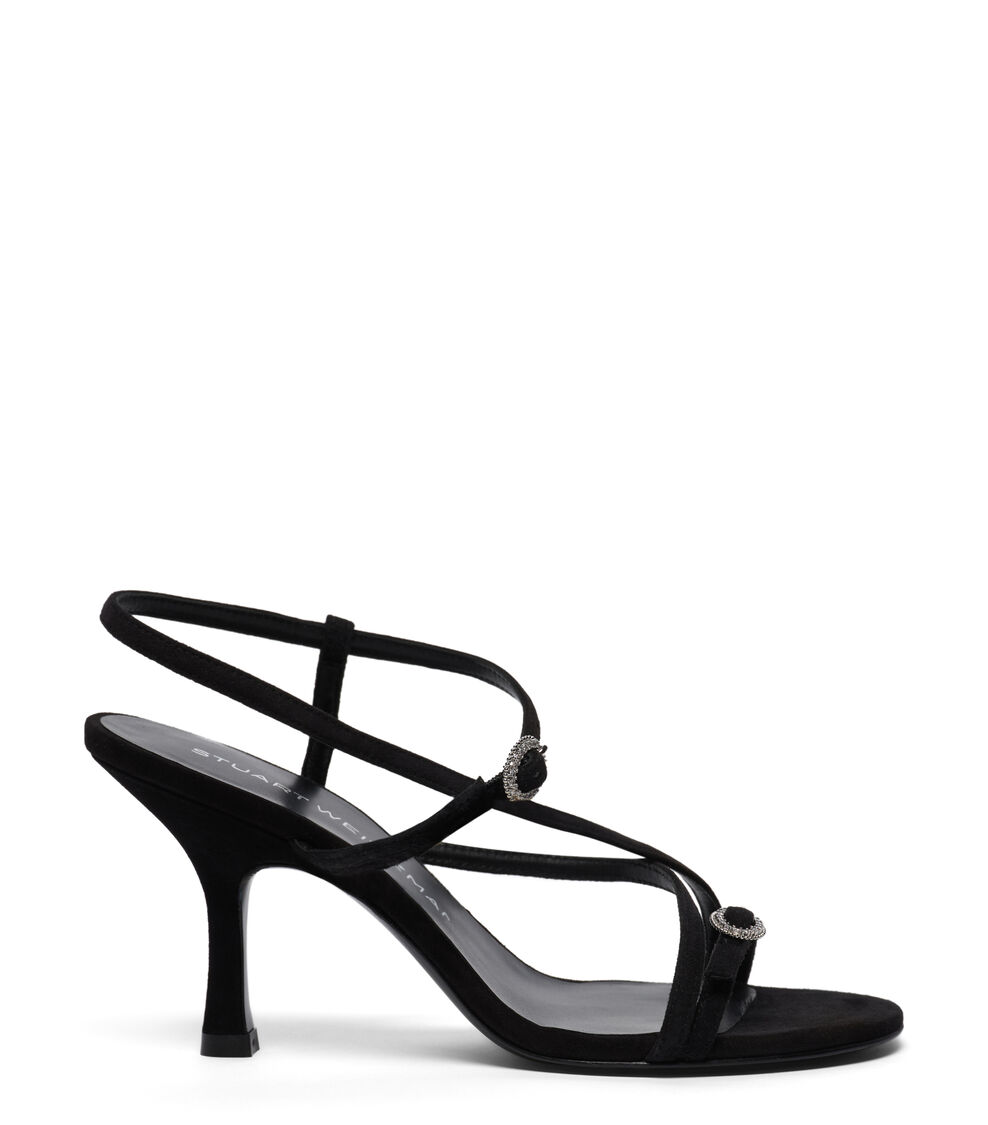 Stuart Weitzman KENSINGTON STRAPPY SANDAL 85 BLACK SN110SUEBLK
