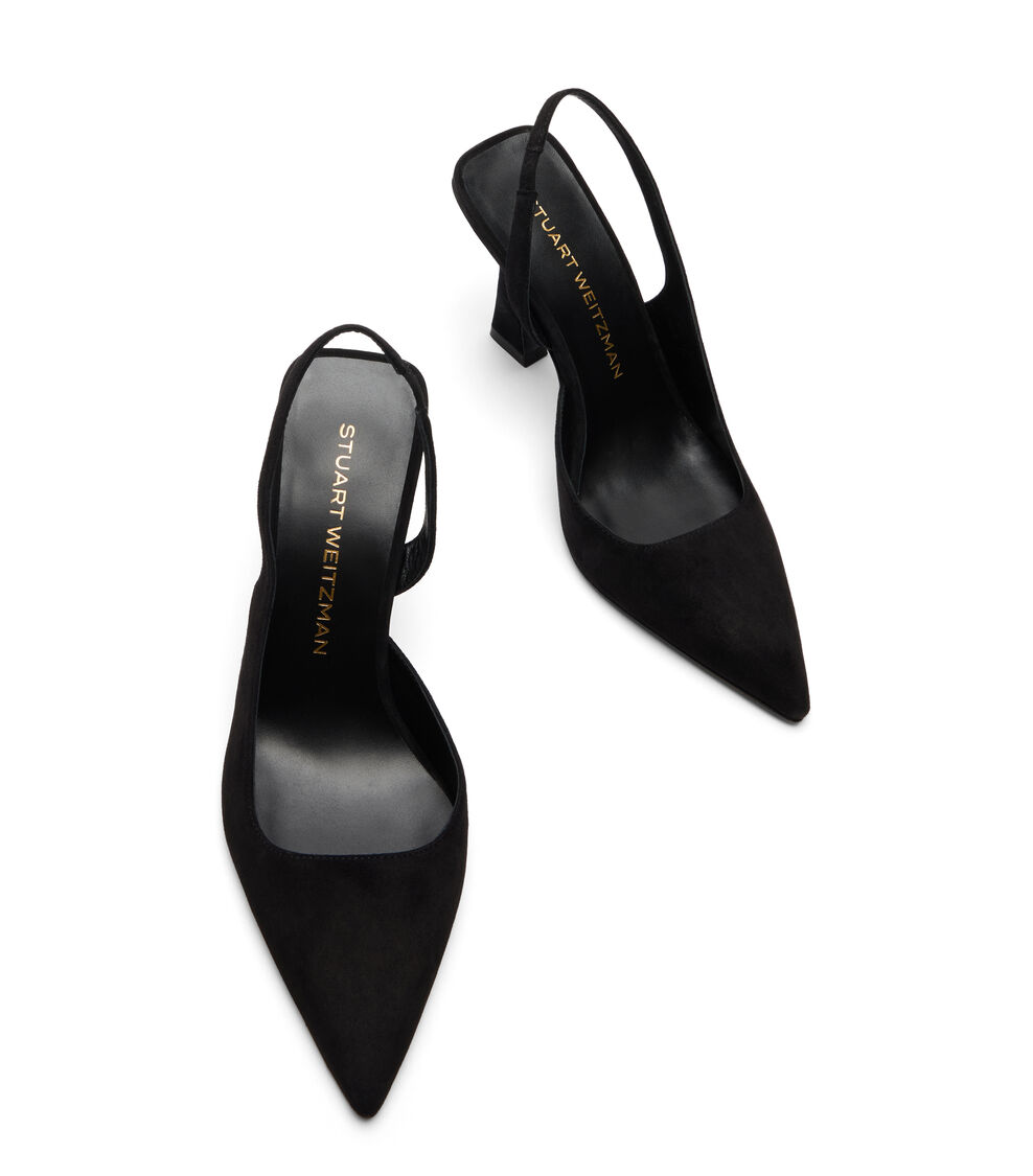Stuart Weitzman VINNIE 85 DORSAY SLINGBACK BLACK SM363SUEBLK