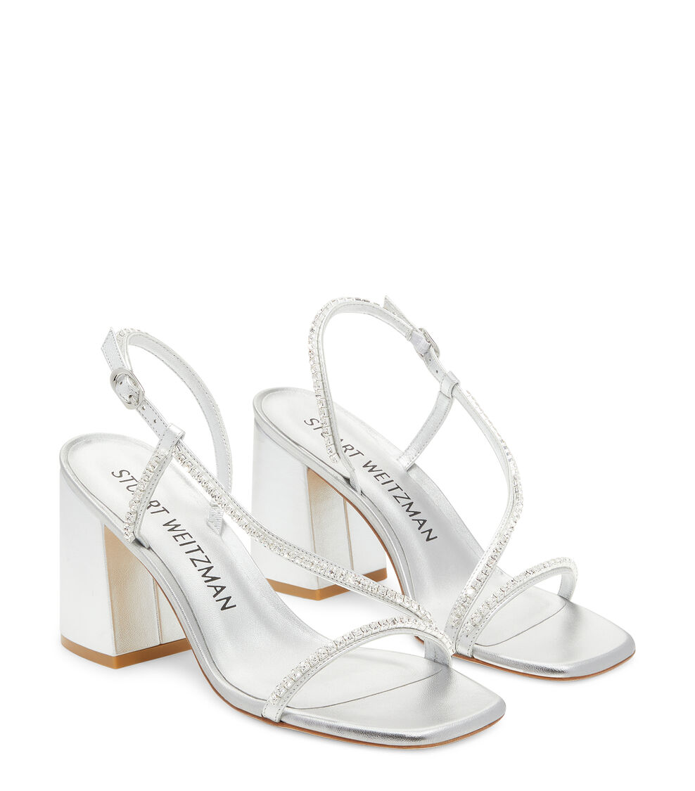 Stuart Weitzman SOIREE CRYSTAL 85 BLOCK SANDAL SILVER SE076LIEQ1E
