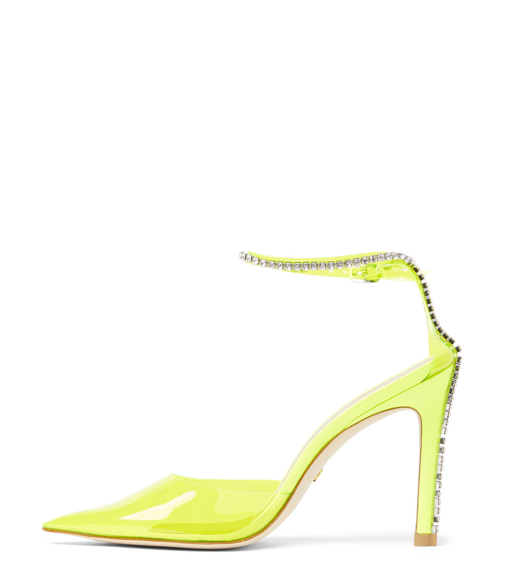 Stuart Weitzman STUART GLAM 100 STRAP PUMP NEON YELLOW SC001FUPUKN