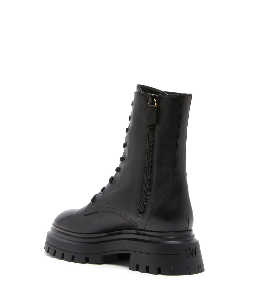 Stuart Weitzman BEDFORD SLEEK LACE-UP BOOTIE BLACK SC862SMOBLK