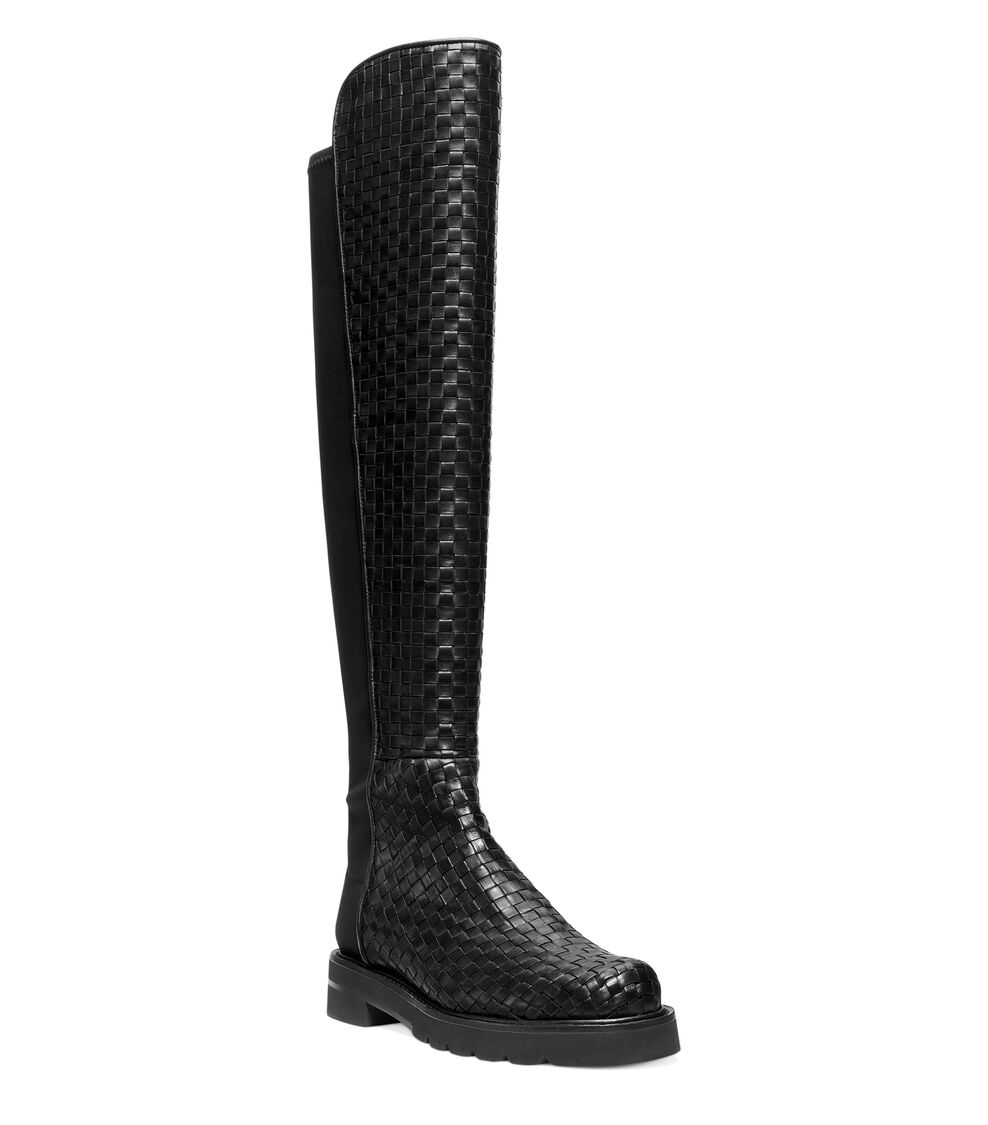 Stuart Weitzman 5050 LIFT WOVEN BOOT BLACK S5923WOSBLK