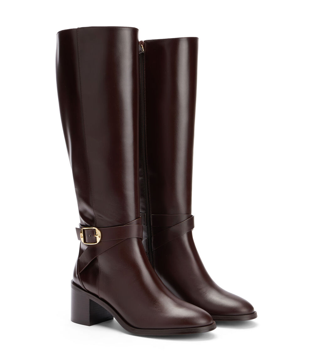 Stuart Weitzman ESME BELTED ZIP BOOT DARK BROWN SJ330HETDBR
