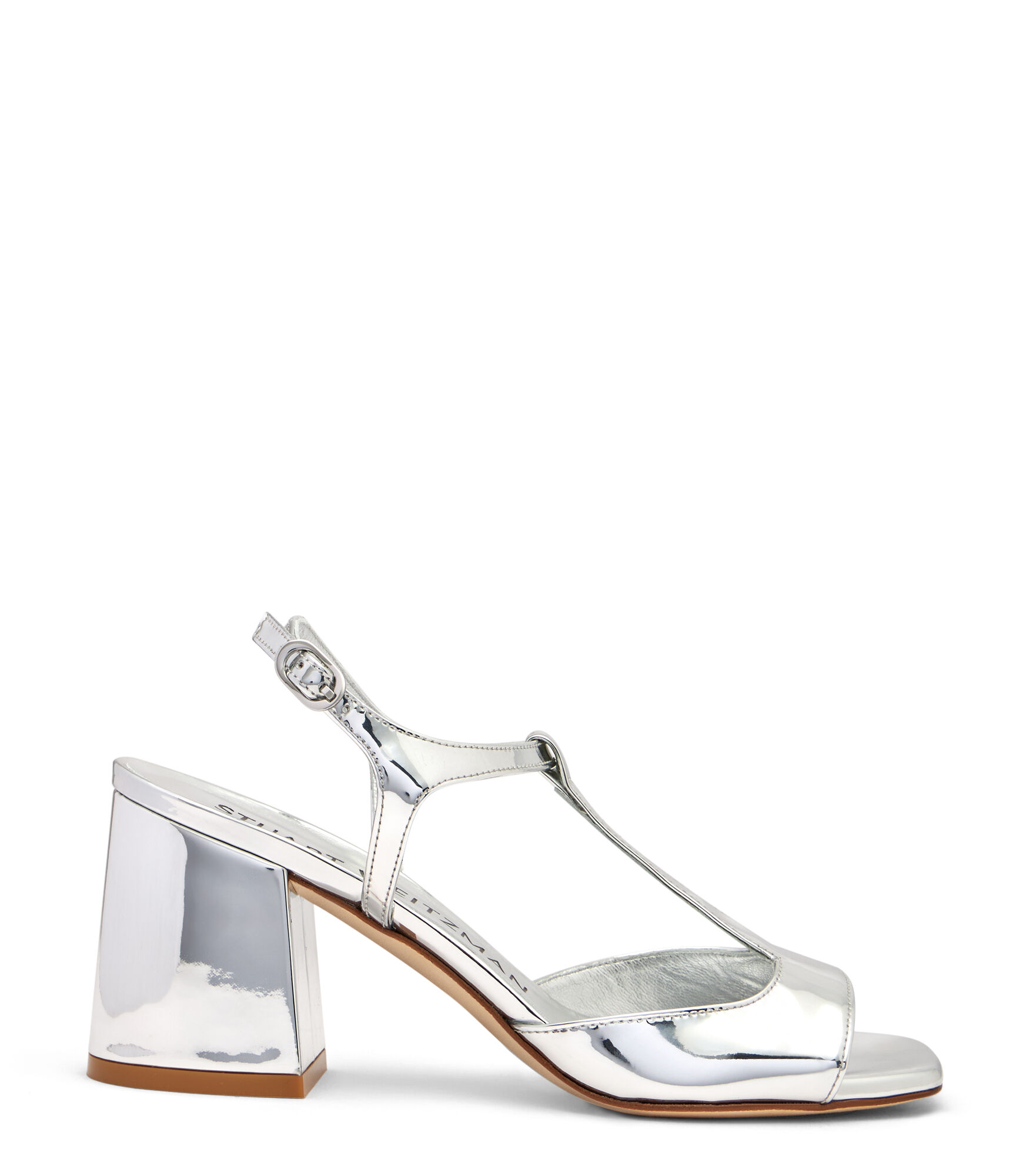 サンダル・ミュール Stuart Weitzman FLAREBLOCK - Mirrored leather T-sandal Stuart Weitzman Flareblock - Mirrored Leather T-Sandal