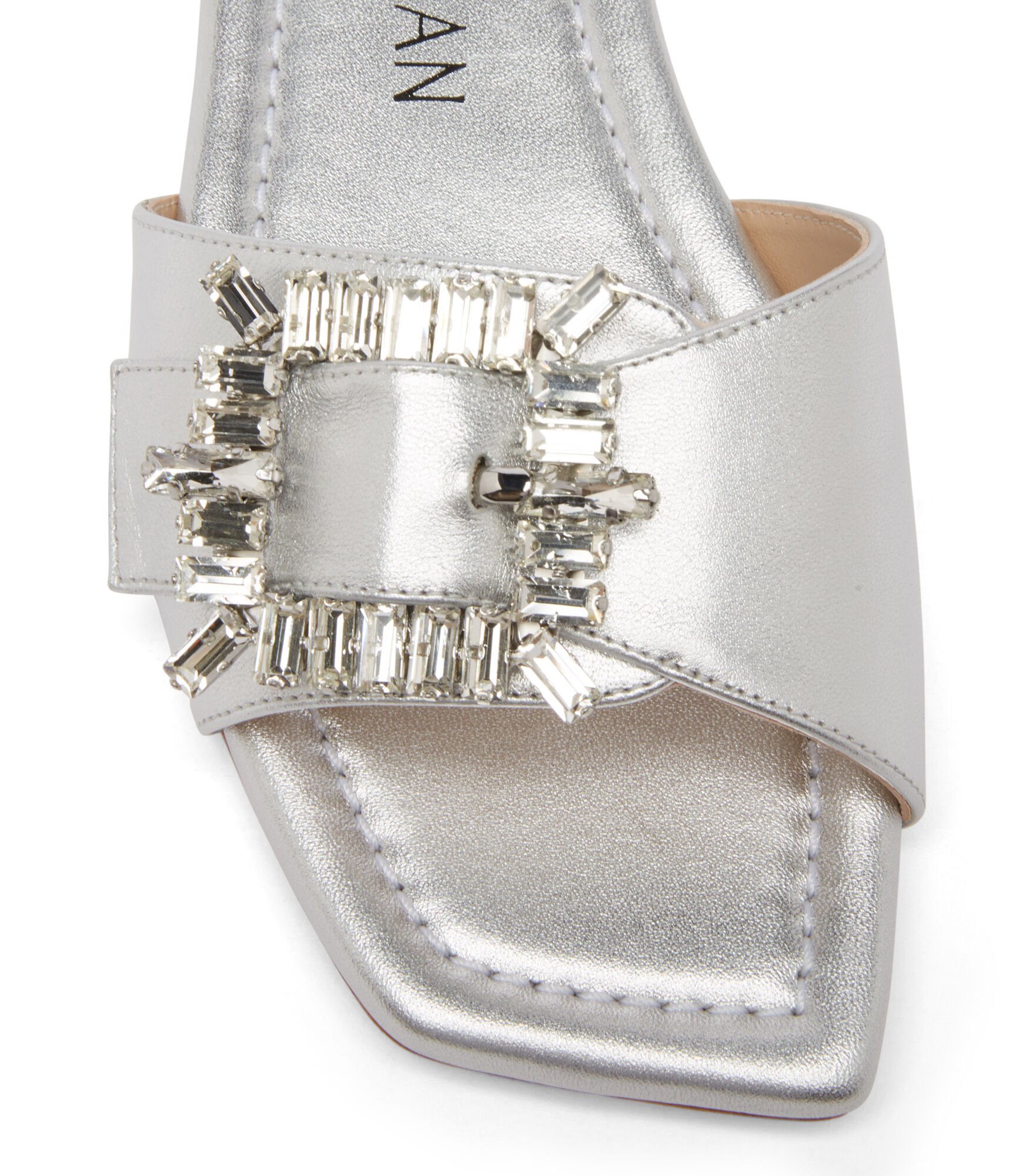 SHINE BUCKLE SLIDE SANDAL in SILVER for Women Stuart Weitzman