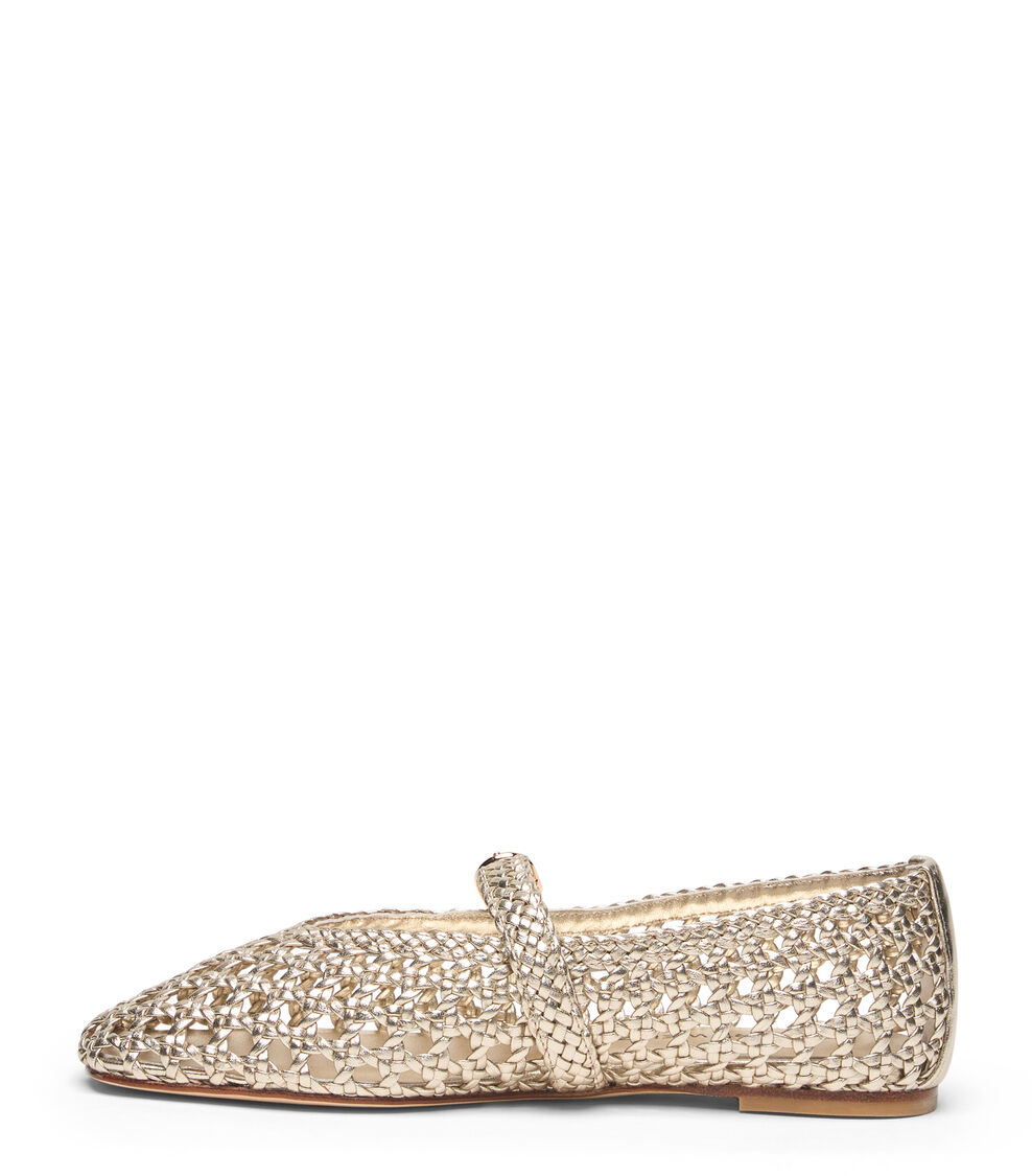 Stuart Weitzman PRIMA WOVEN MARY JANE LIGHT GOLD SN722FIVLIO
