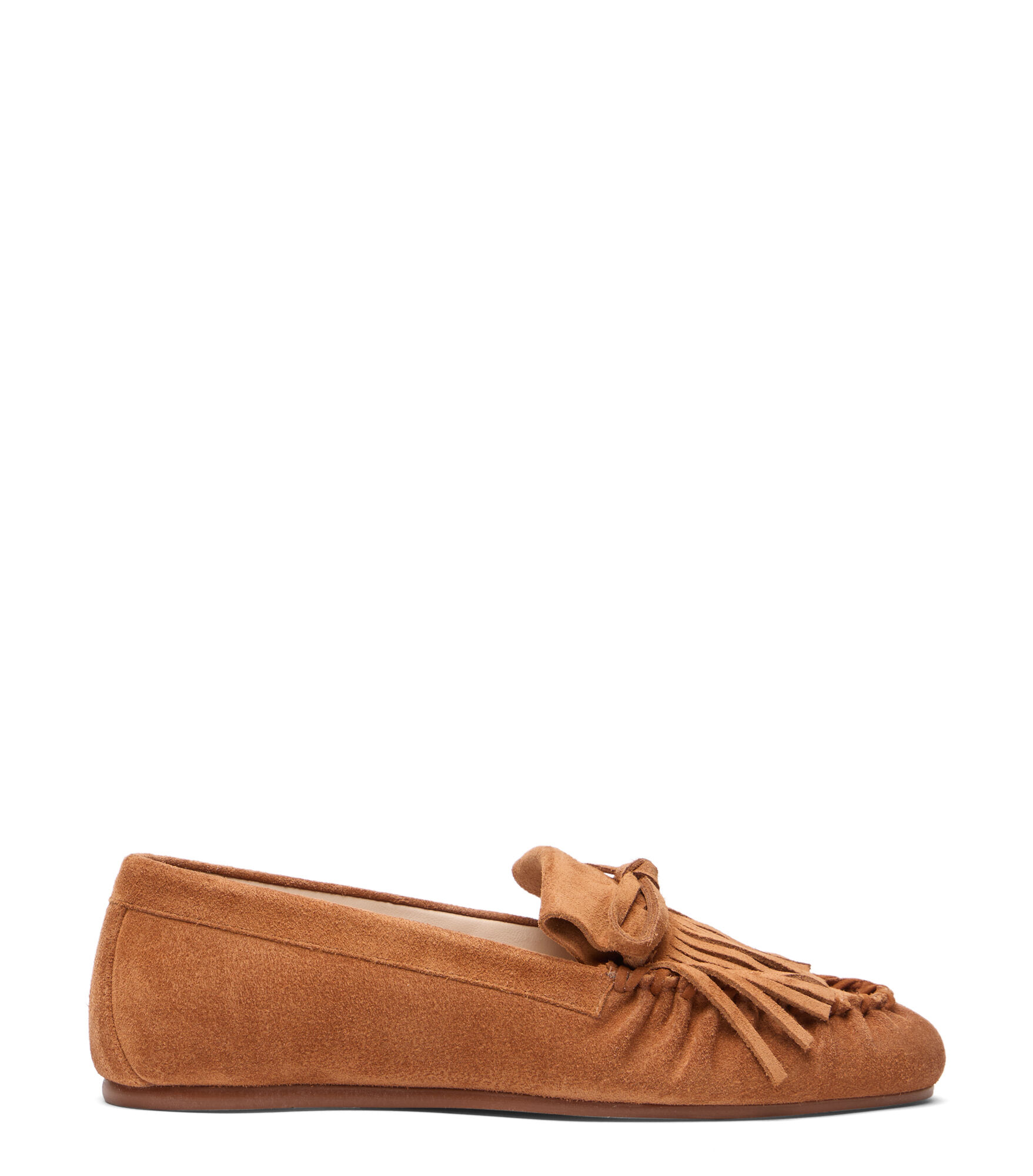 Stuart Weitzman, BRITT FRINGE MOCCASIN, FLATS AND LOAFERS, LUXE SADDLE, SPORT SUEDE