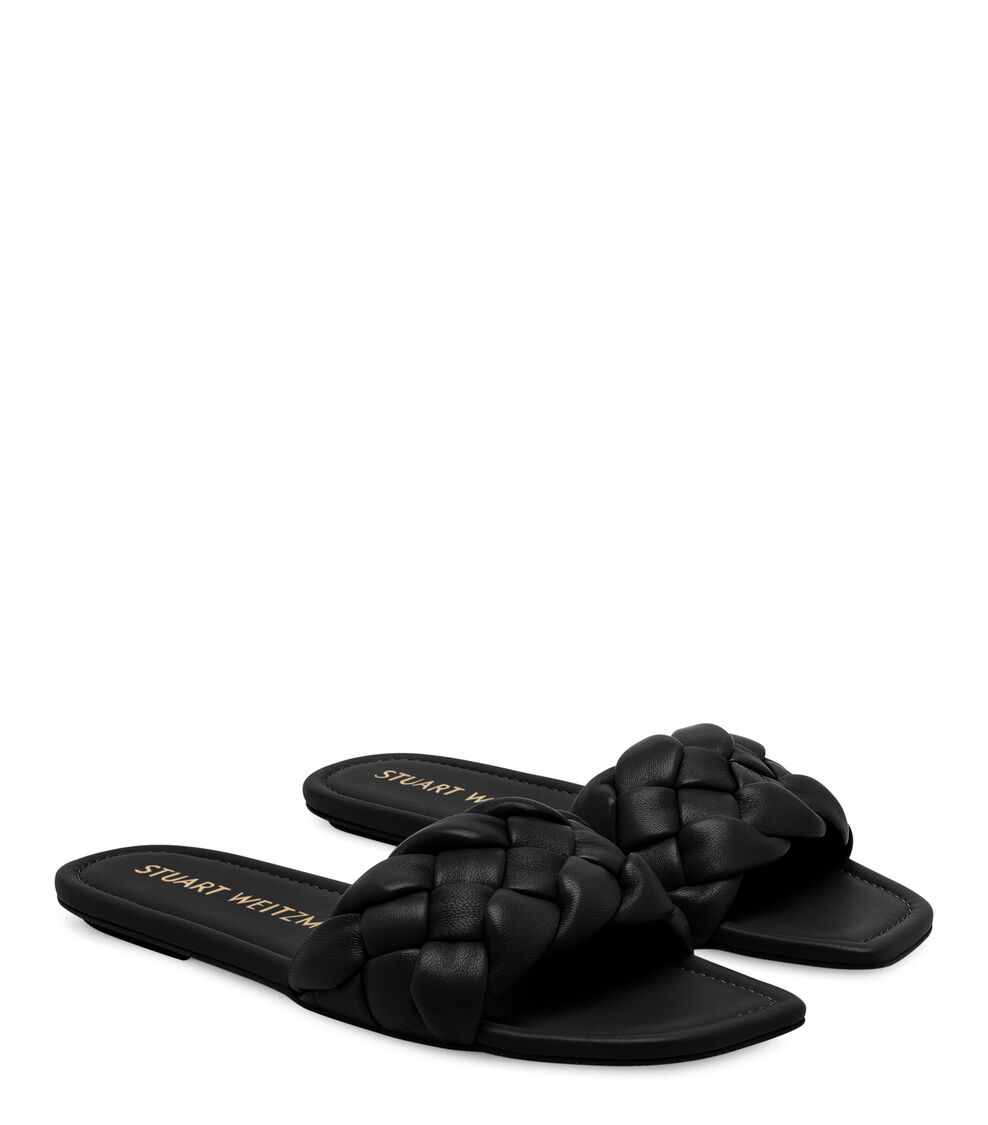 Stuart Weitzman BRAIDA FLAT SLIDE BLACK SE346LARBLK