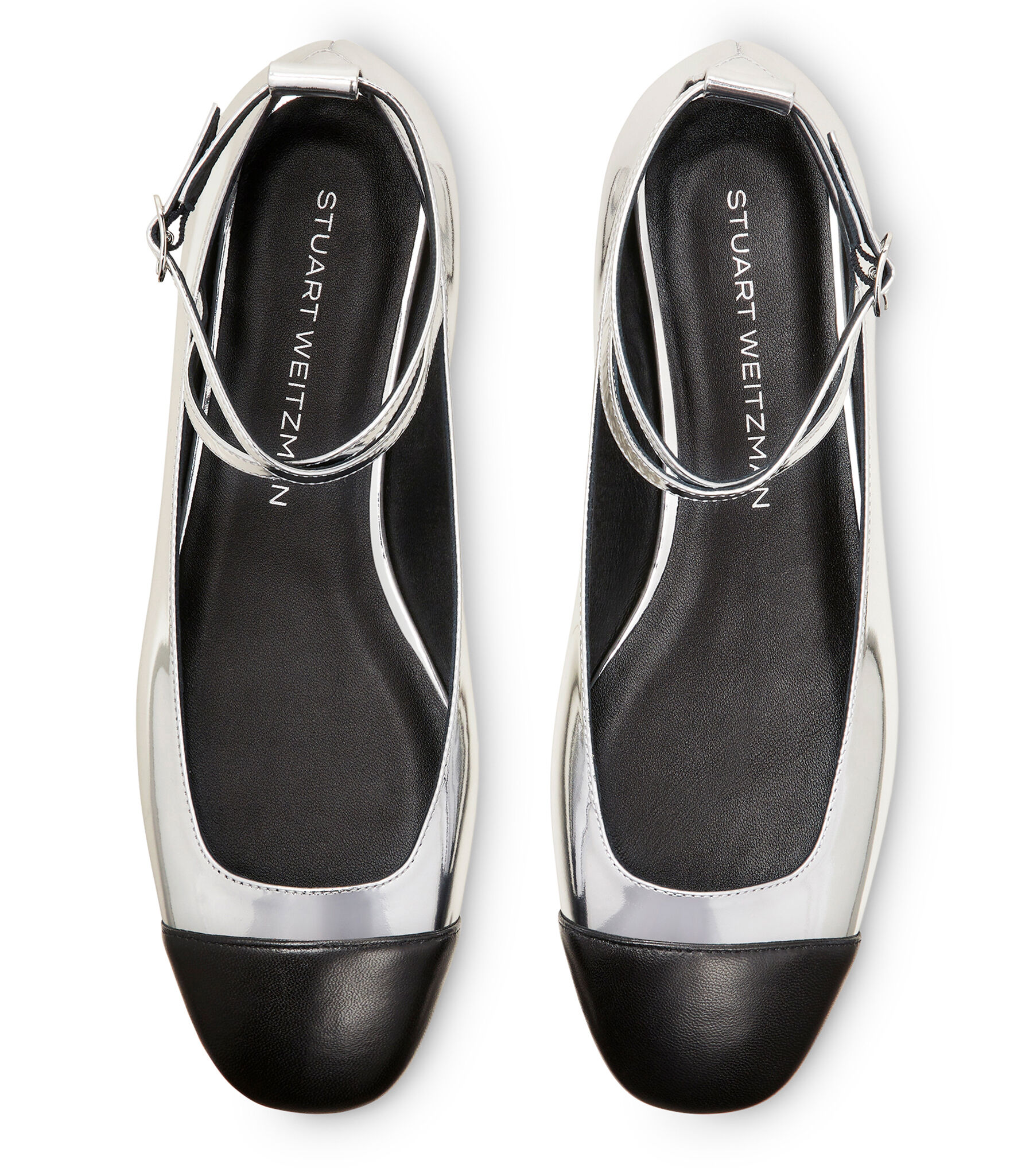 EDEN STRAP FLAT in ARGENTO NERO da Donna Stuart Weitzman