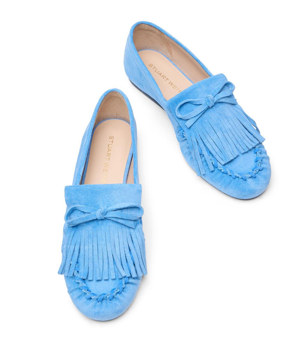Stuart Weitzman BRITT FRINGE MOCCASIN MYKONOS BLUE SN794SPDVLS