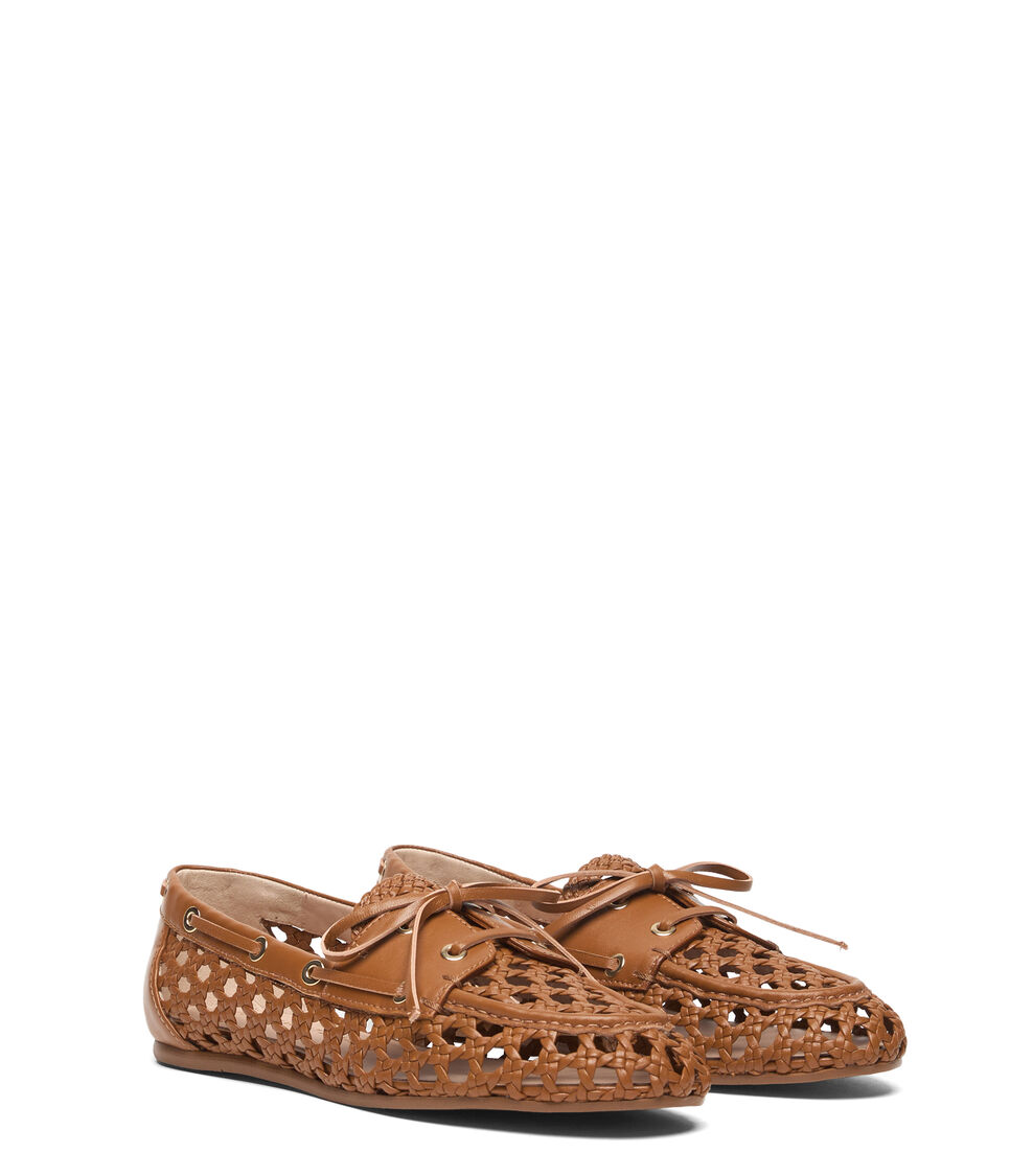 Stuart Weitzman TINSLEY WOVEN MOCCASIN BOHO TAN SN727FNEYVY