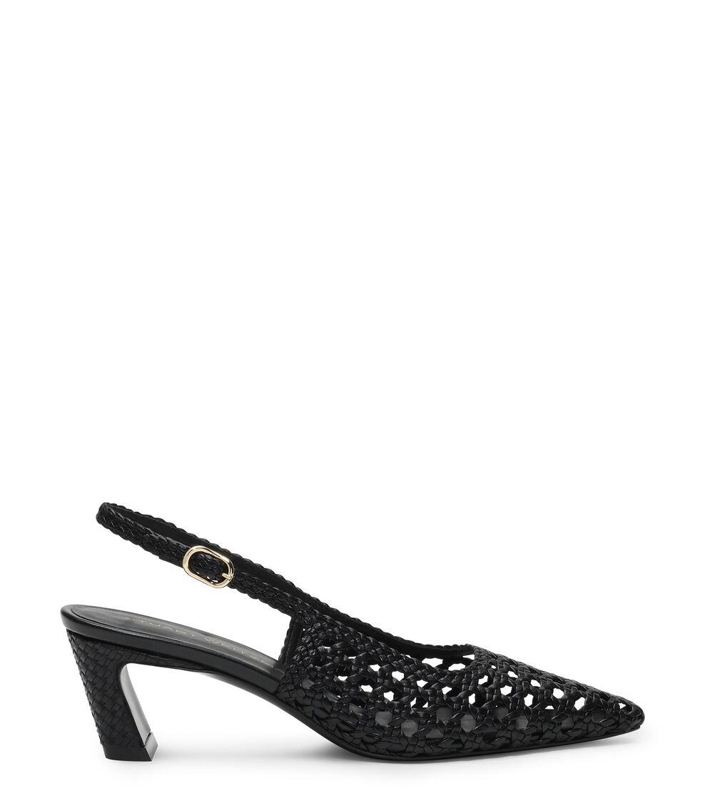 Stuart Weitzman STASSI WOVEN SLINGBACK 50 BLACK SN778FIKBLK