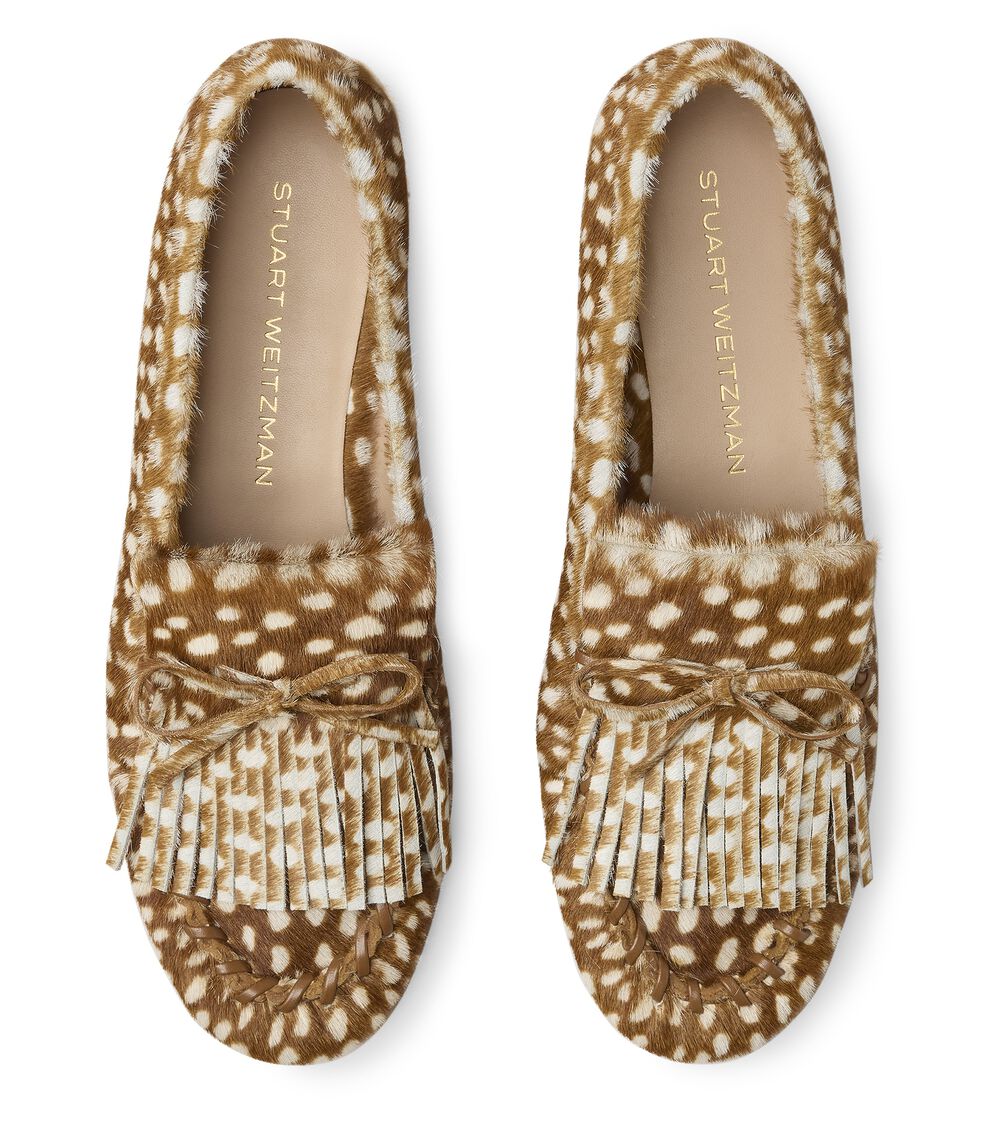 Stuart Weitzman BRITT FRINGE MOCCASIN BROWN/WHITE SN793DHCBRW