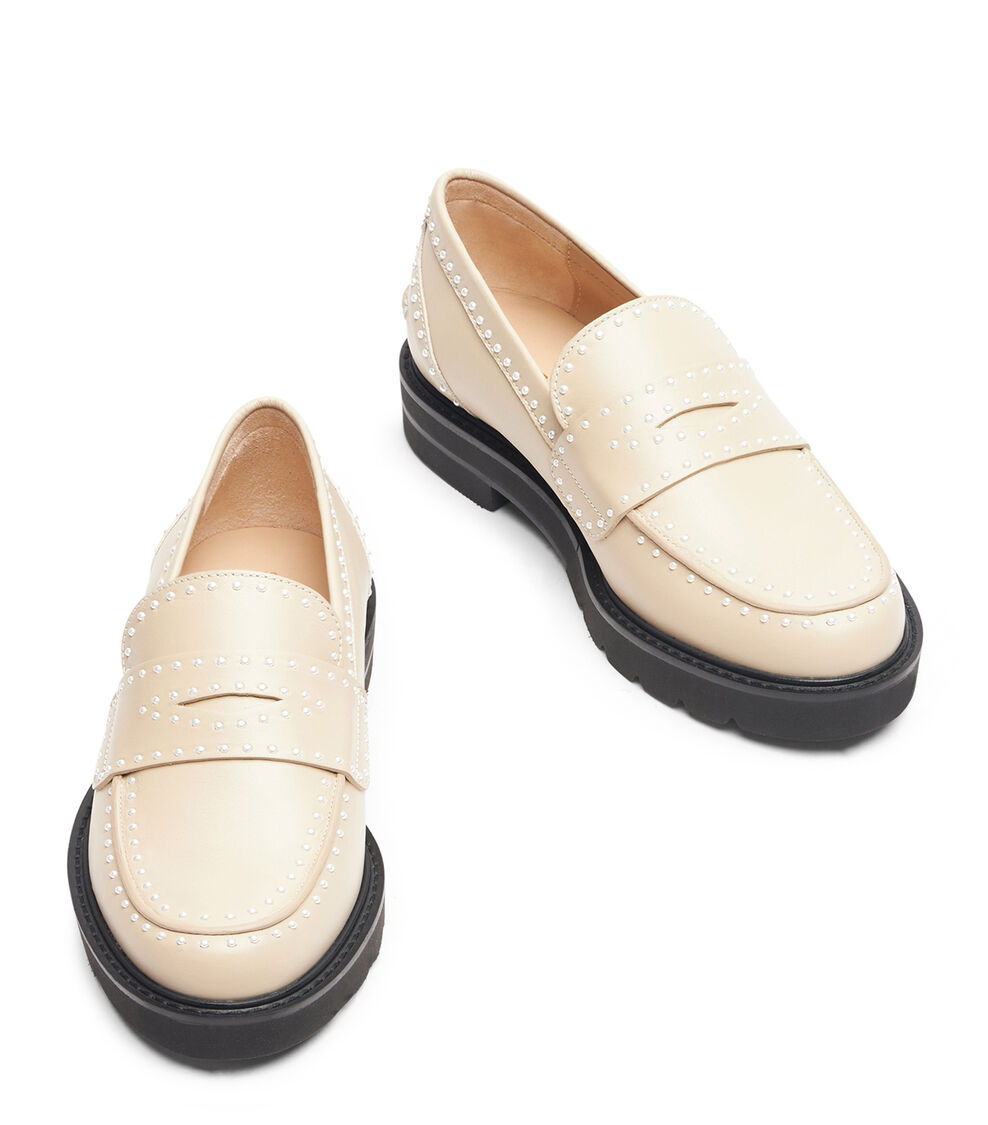 Stuart Weitzman PARKER LIFT MINI PEARL LOAFER DÜNE SF409SMODUN