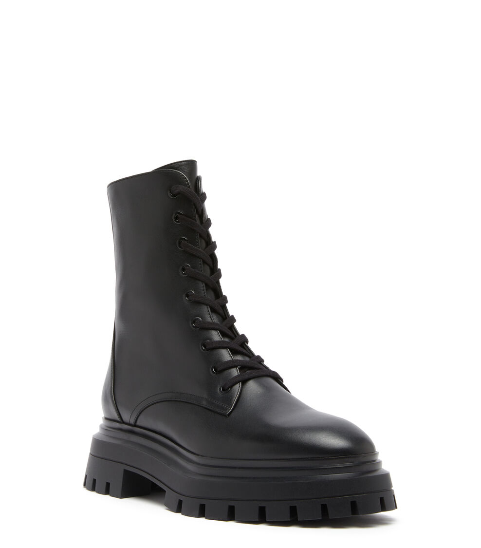Stuart Weitzman BEDFORD SLEEK LACE-UP BOOTIE BLACK SC862SMOBLK
