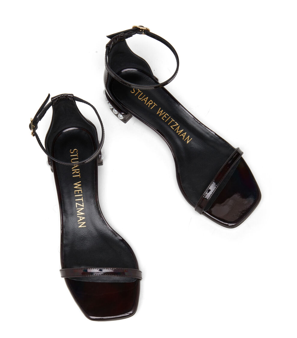 Stuart Weitzman NUDISTCURVE PEARL FLAT SANDAL BLACK SD318IRSBLK