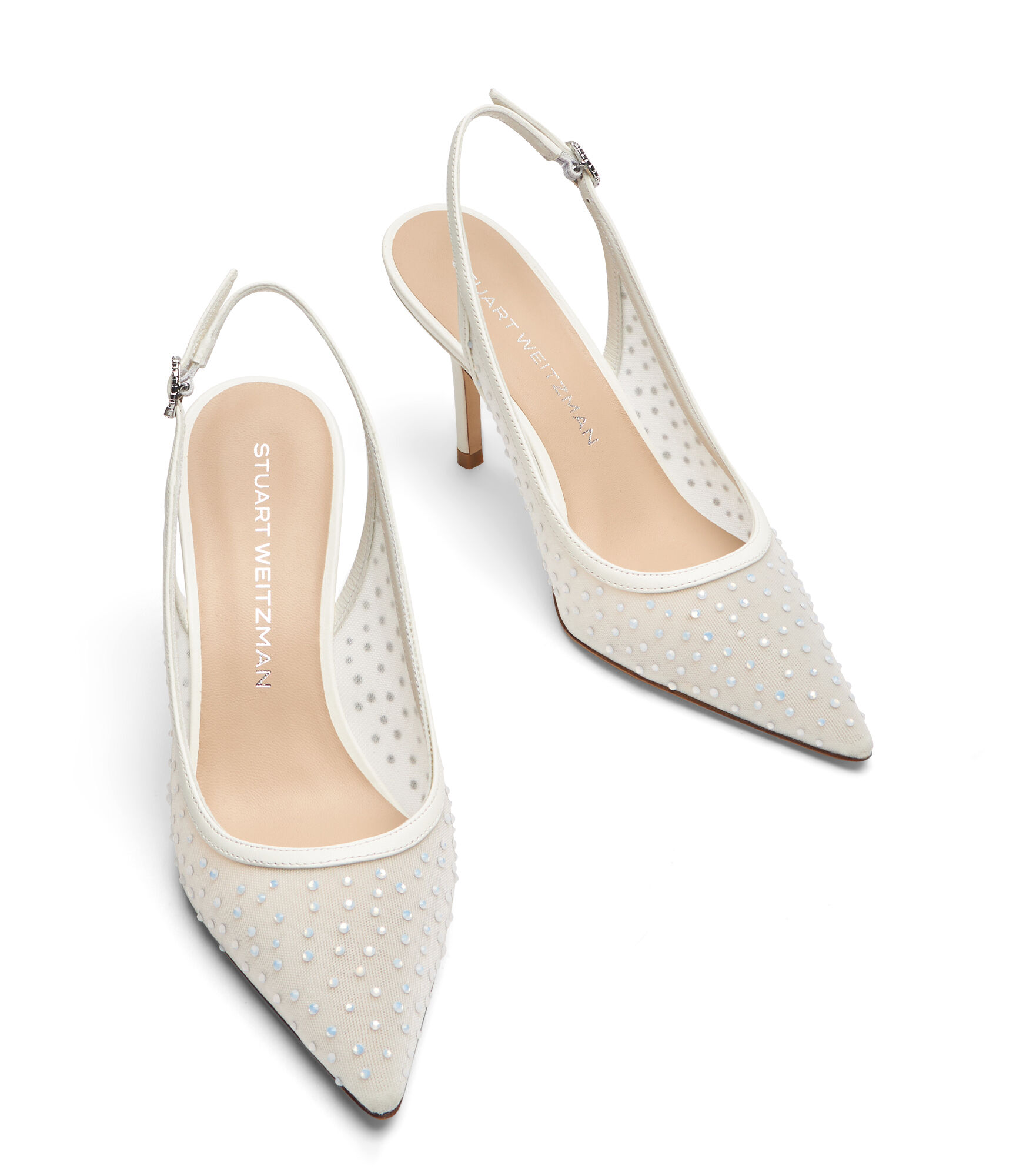 EMILIA MESH 85 SLINGBACK in WHITE/FROSTED WHITE for Women | Stuart Weitzman®