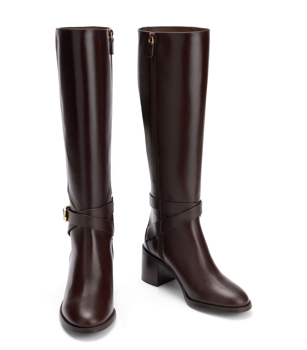 Stuart Weitzman ESME BELTED ZIP BOOT DARK BROWN SJ330HETDBR