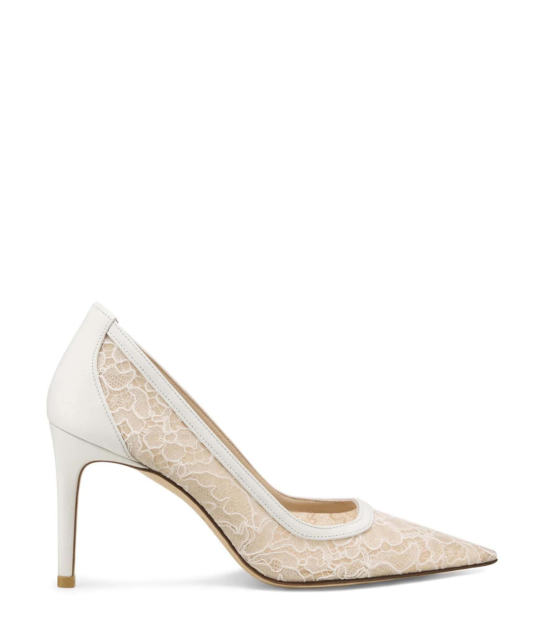 Stuart Weitzman, STUART POWER 85, PUMPS, BLANCO/BEIGE/BLANCO, FLORAL LACE/MESH GALA/LACQUERED NAP