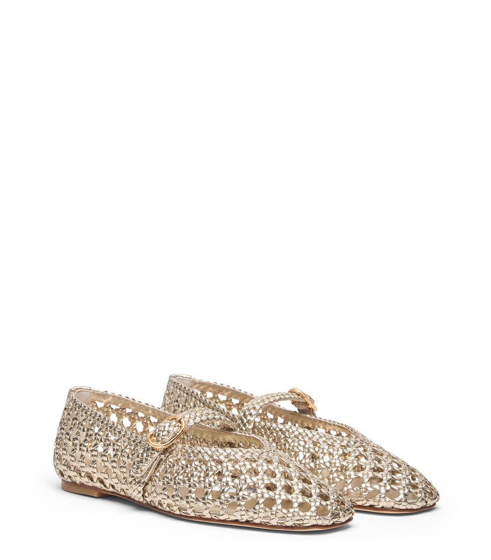 Stuart Weitzman PRIMA WOVEN MARY JANE LIGHT GOLD SN722FIVLIO