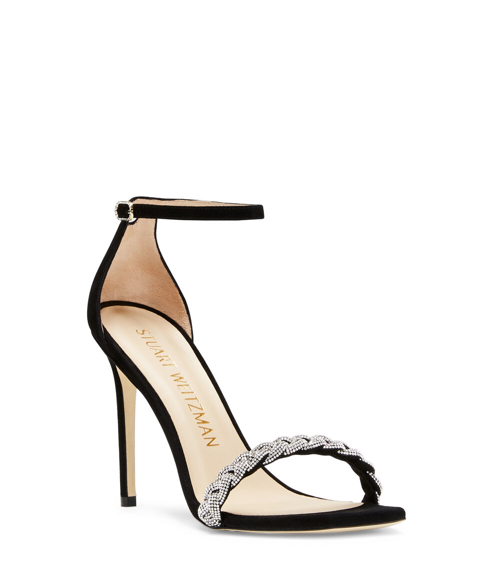 Stuart Weitzman NUDISTCURVE 100 HIGHSHINE SANDAL BLACK S7055SUEBLK