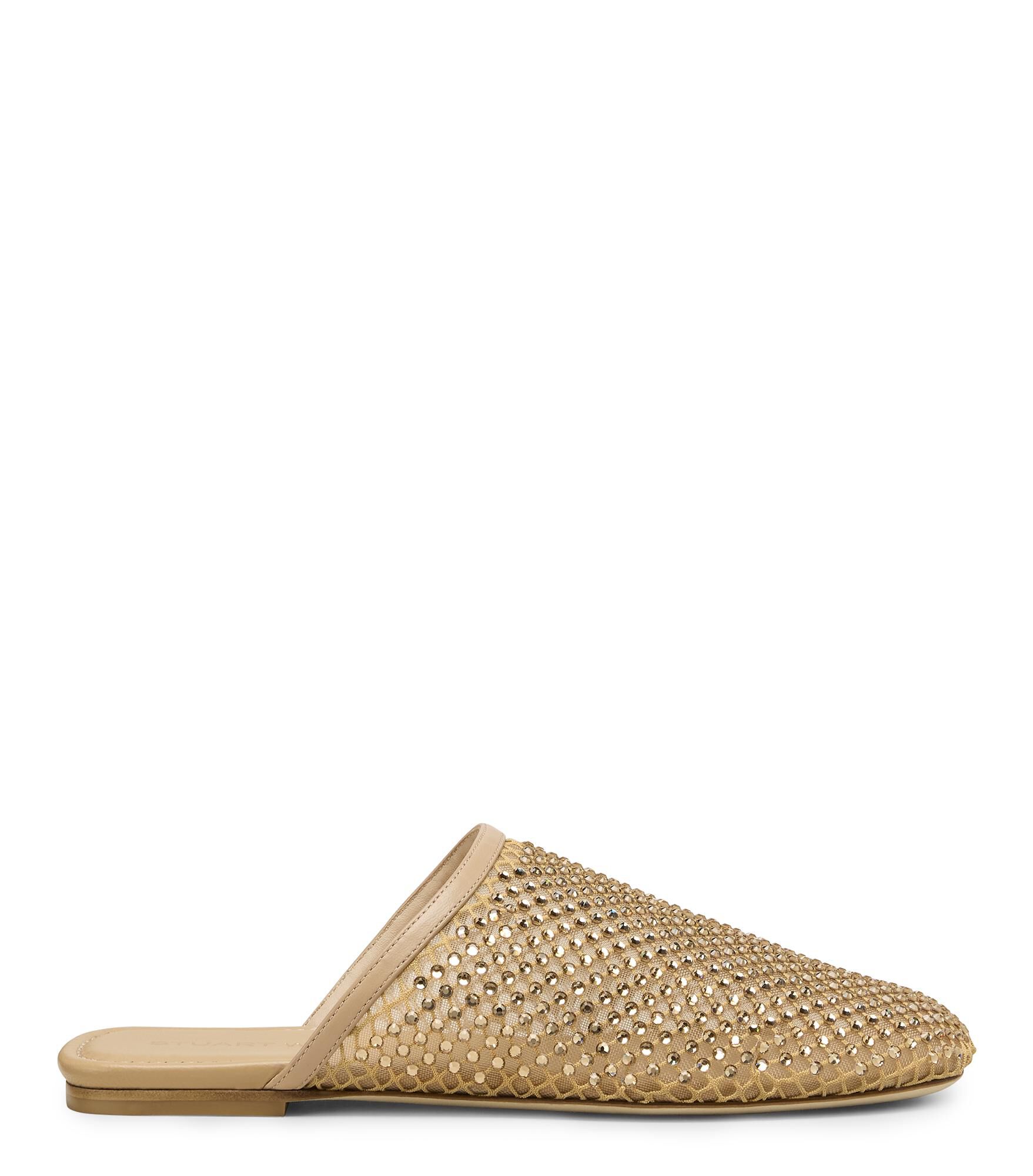 Stuart Weitzman, BAREITALL SHINE MULE, SANDALS, ADOBE, CRYSTAL MESH/LACQUERED NAPPA