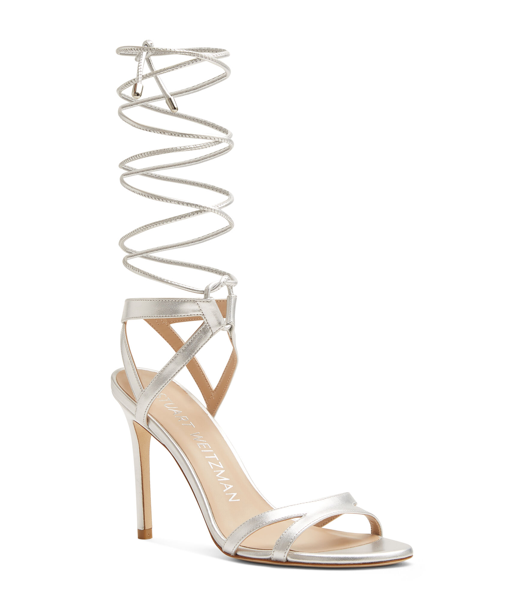 SOIREE 100 LACE UP SANDAL in SILVER for Women Stuart Weitzman UK