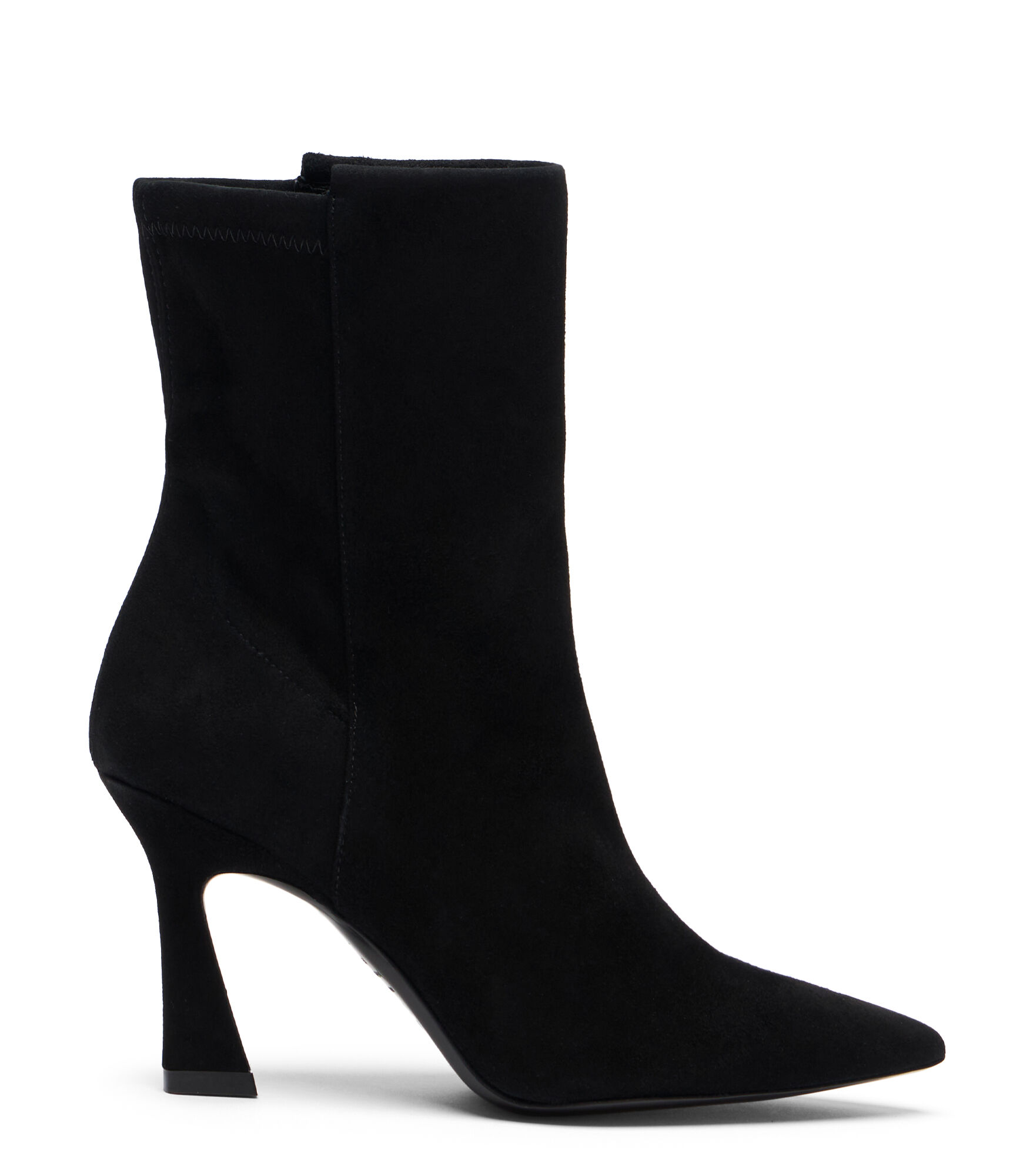 Stuart Weitzman, 5050 VINNIE BOOTIE 85, BOOTS AND BOOTIES, BLACK, SUEDE/SUEDE STRETCH