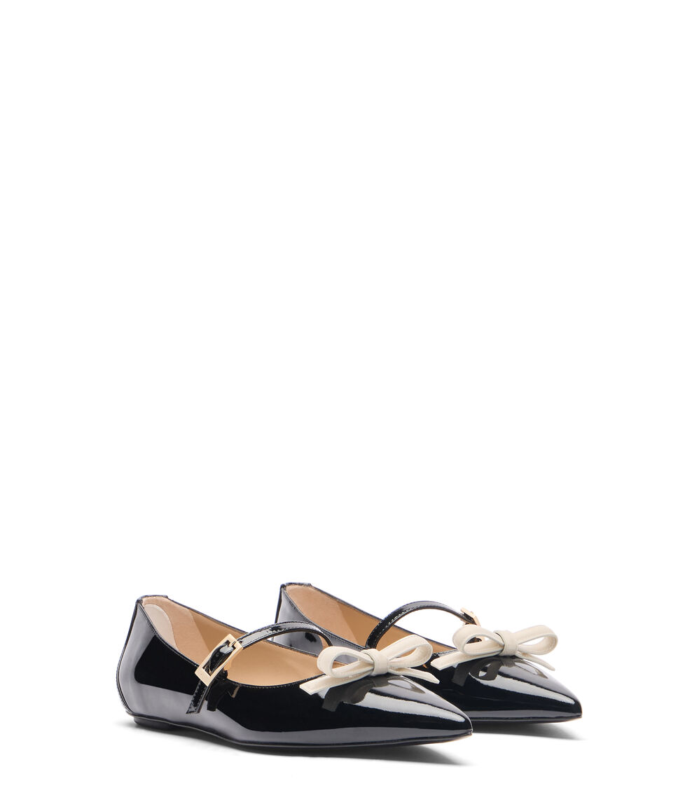 Stuart Weitzman STUART FELICITY MARY JANE FLAT NOIR/CREAM SK139PATP5R