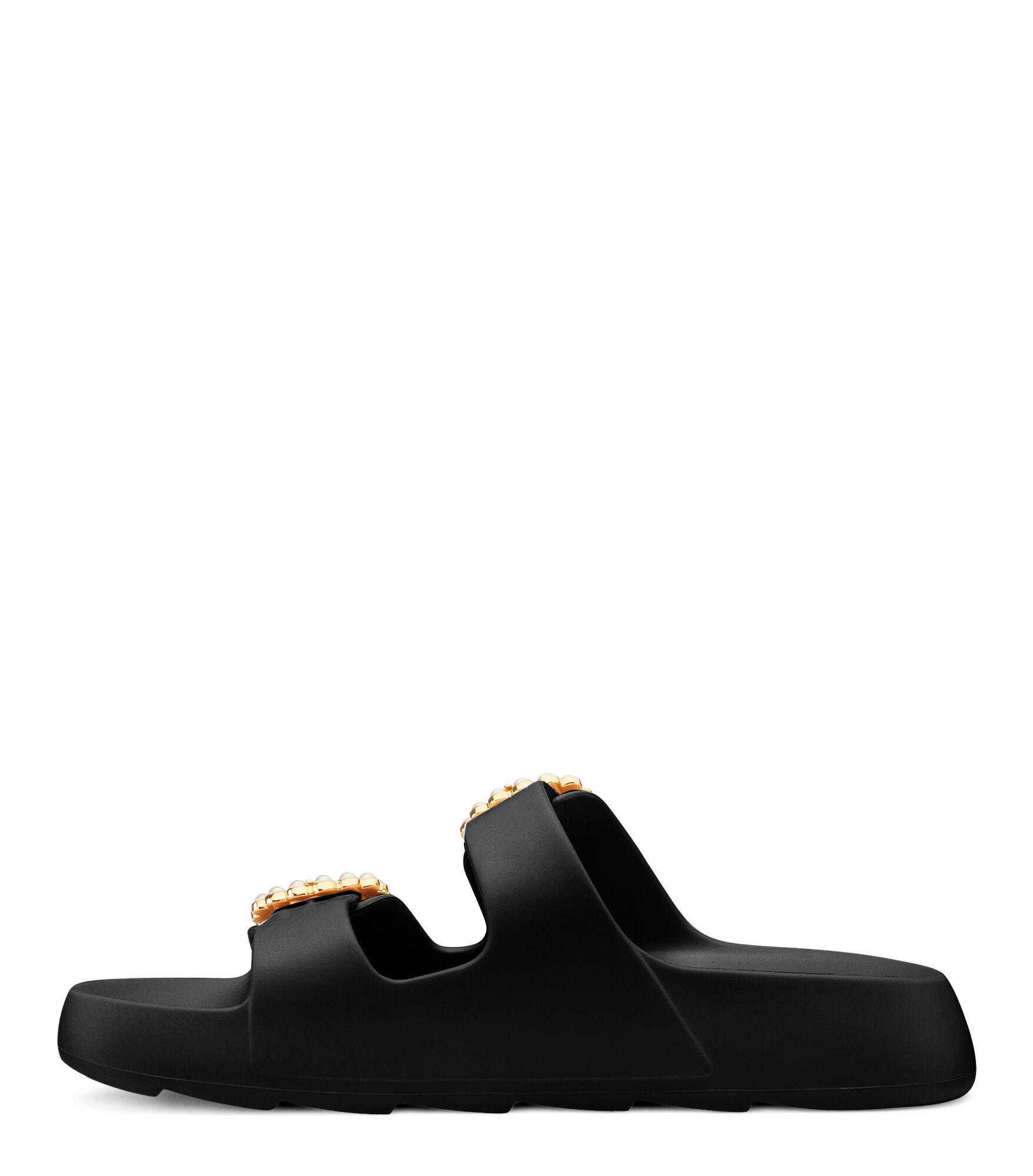 【Stuart Weitzman】パールバックルサンダル New Stuart Weitzman Simple Faux Pearl Sandal, US 11, Black