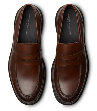 Stuart Weitzman Mens Cognac Brown Leather Tassel Lug Sole Loafers Made in Spain Men main image 4