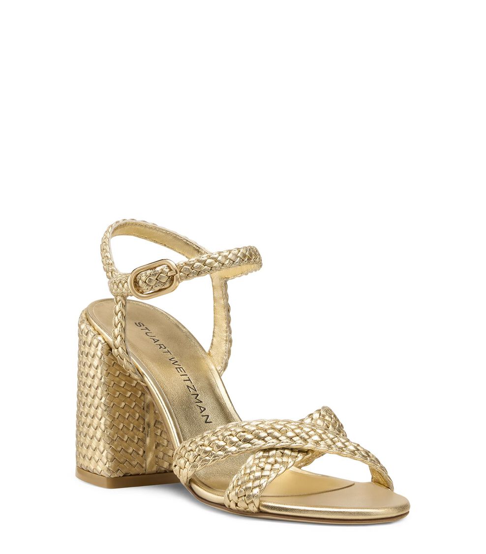 Stuart Weitzman ALYSSA WOVEN BLOCK 85 GOLDEN SN781MEWGOE