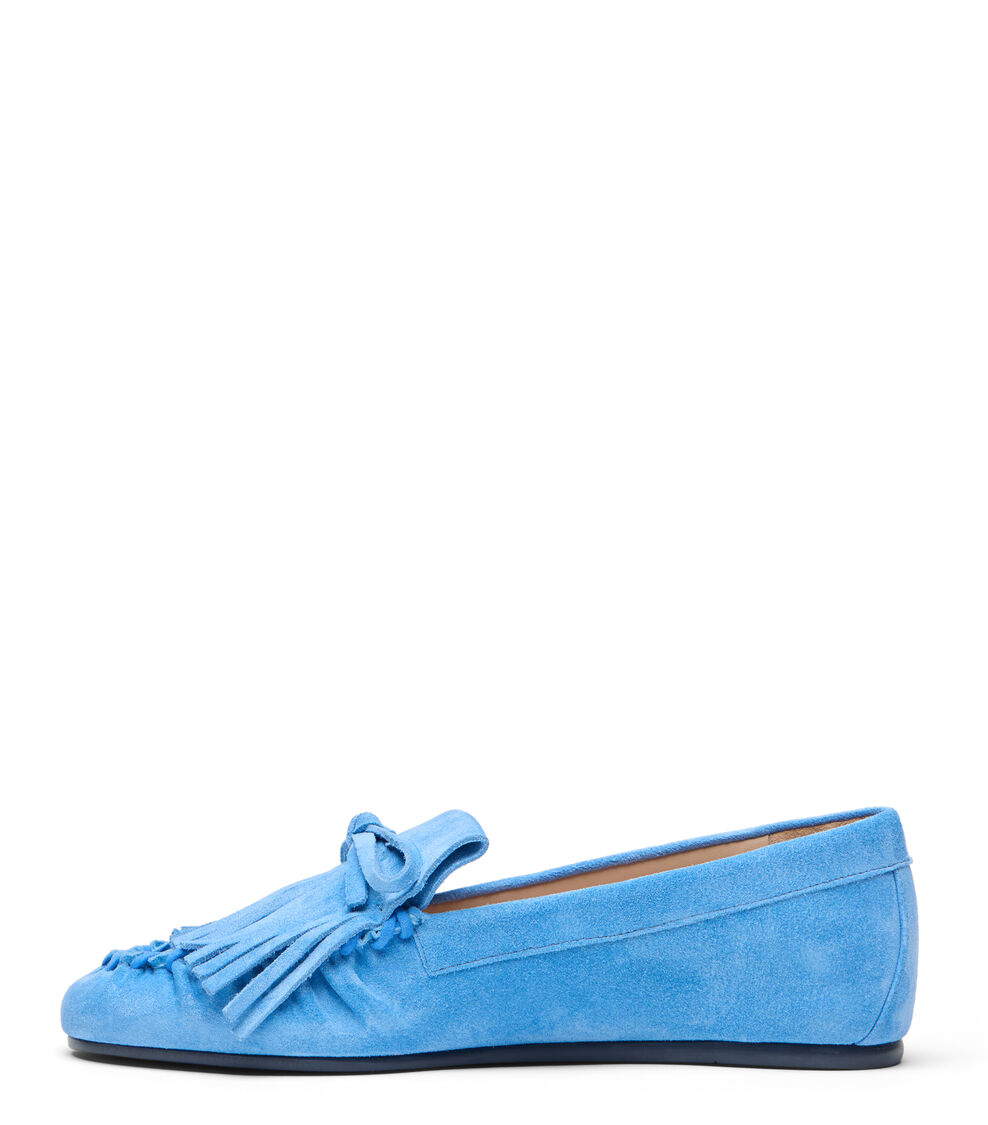 Stuart Weitzman BRITT FRINGE MOCCASIN MYKONOS BLUE SN794SPDVLS