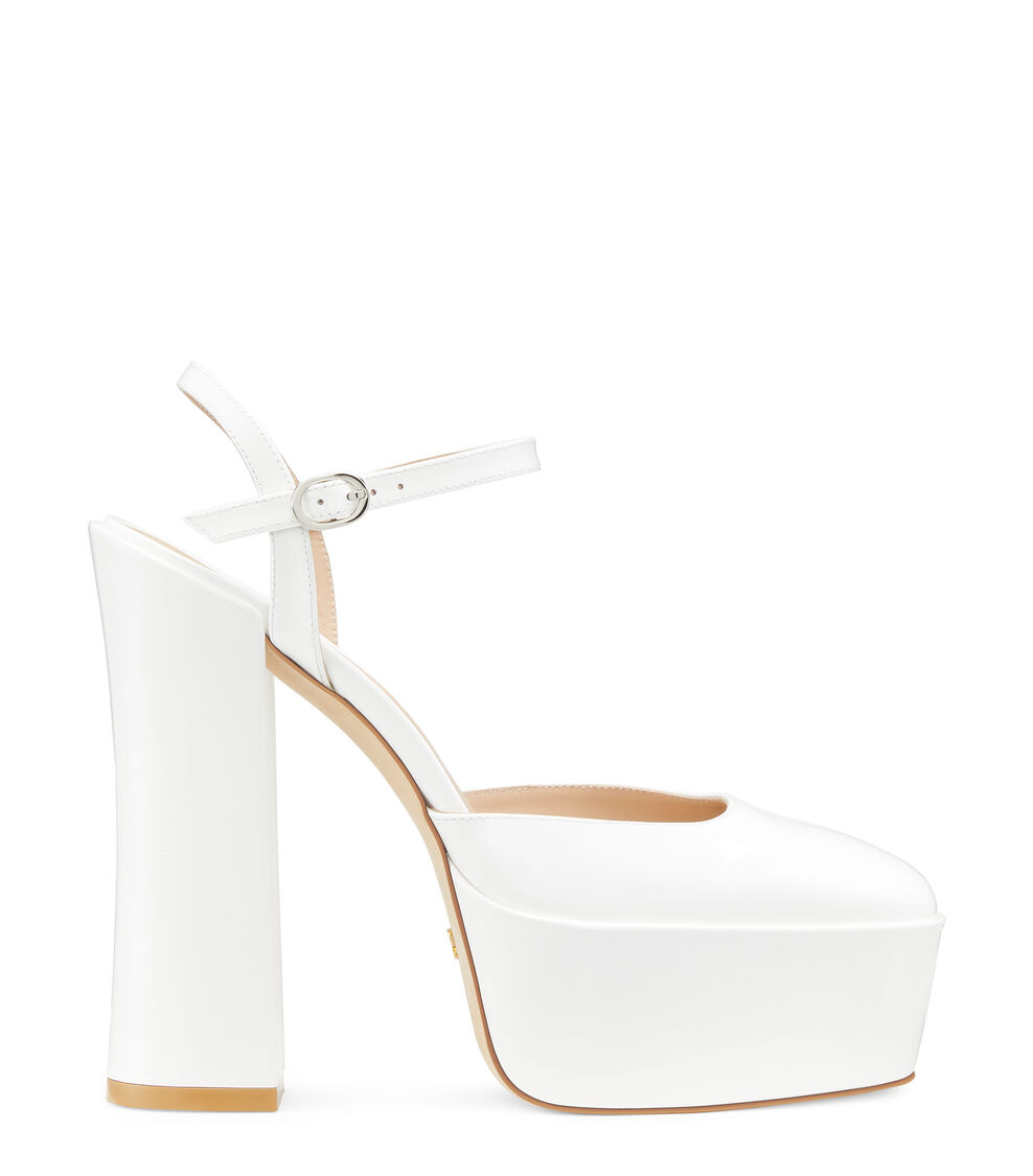 Stuart Weitzman SKYHIGH 145 ANKLE-STRAP PLATFORM PUMP WHITE SC825PATWHT