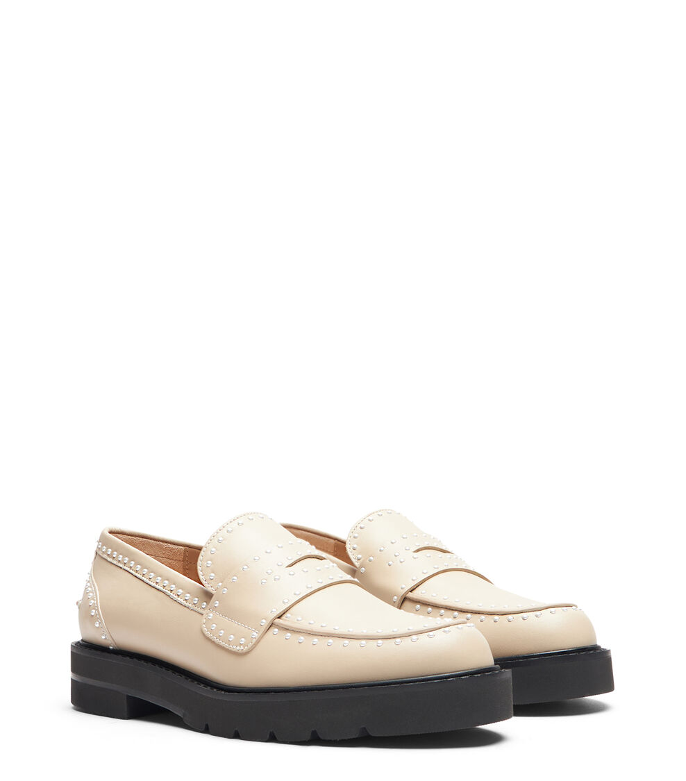 Stuart Weitzman PARKER LIFT MINI PEARL LOAFER DÜNE SF409SMODUN