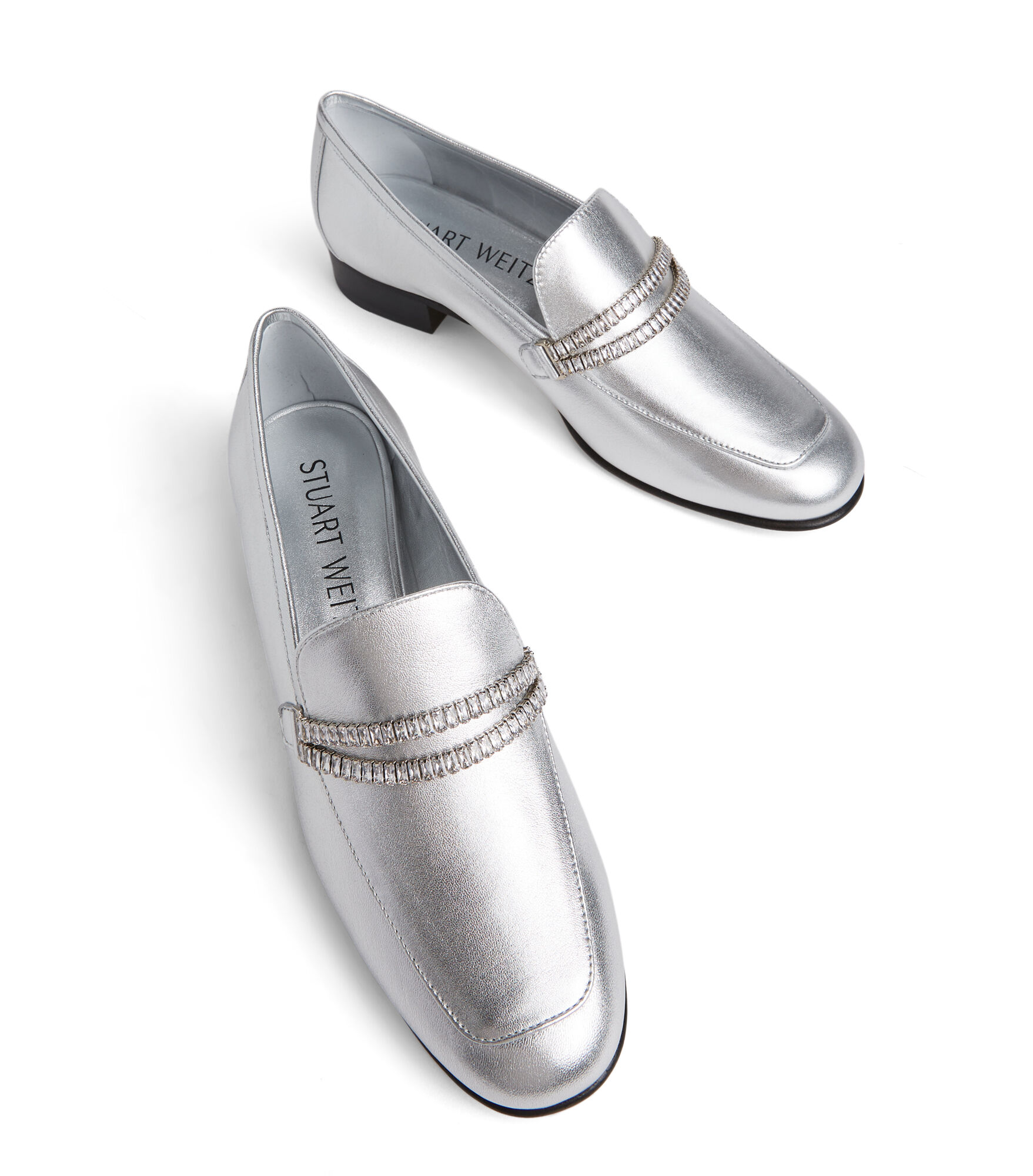 Stuart weitzman silver loafers best sale