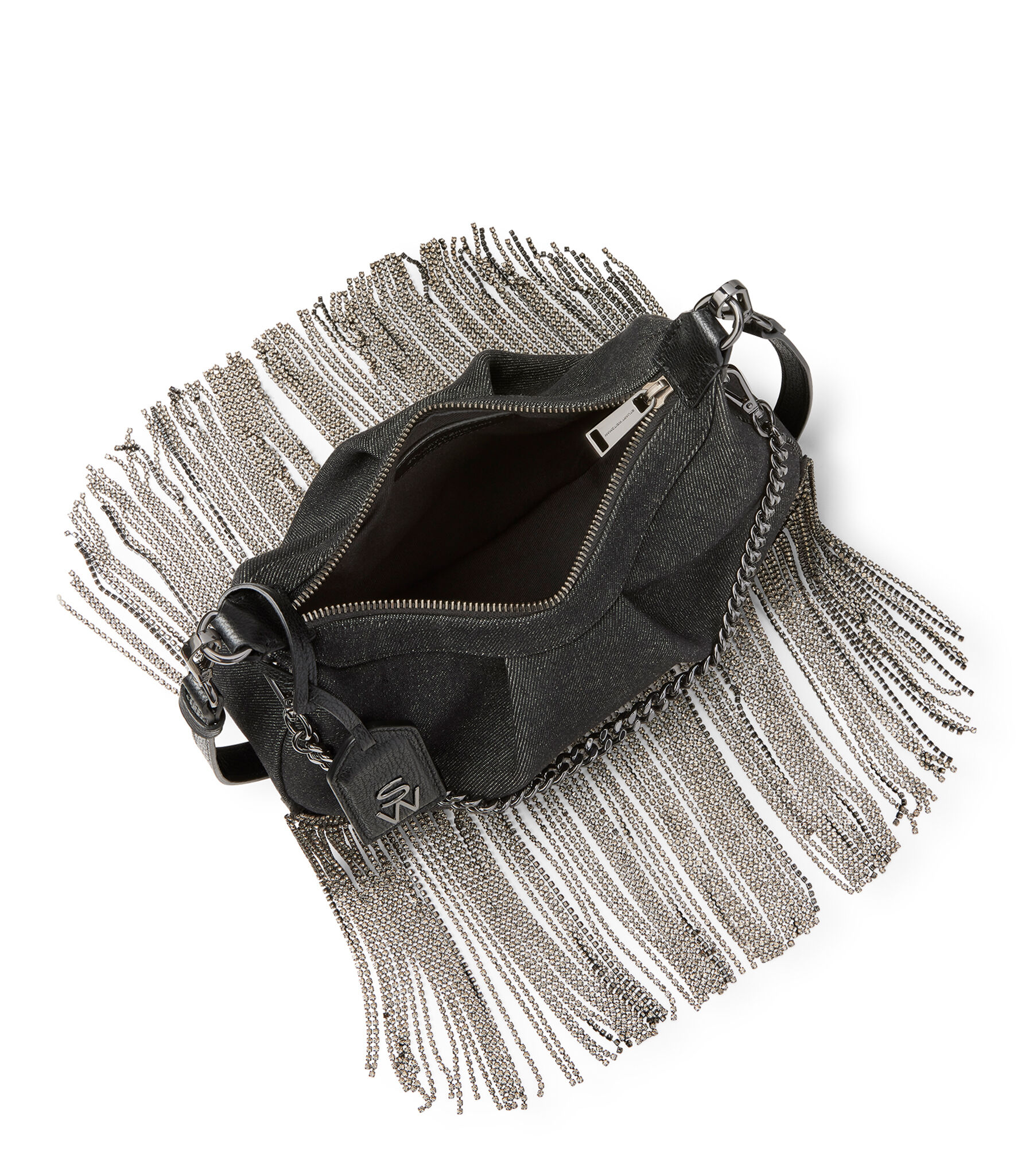 STELLAR CRESCENT CRYSTAL FRINGE BAG in BLACK for Women Stuart Weitzman UK