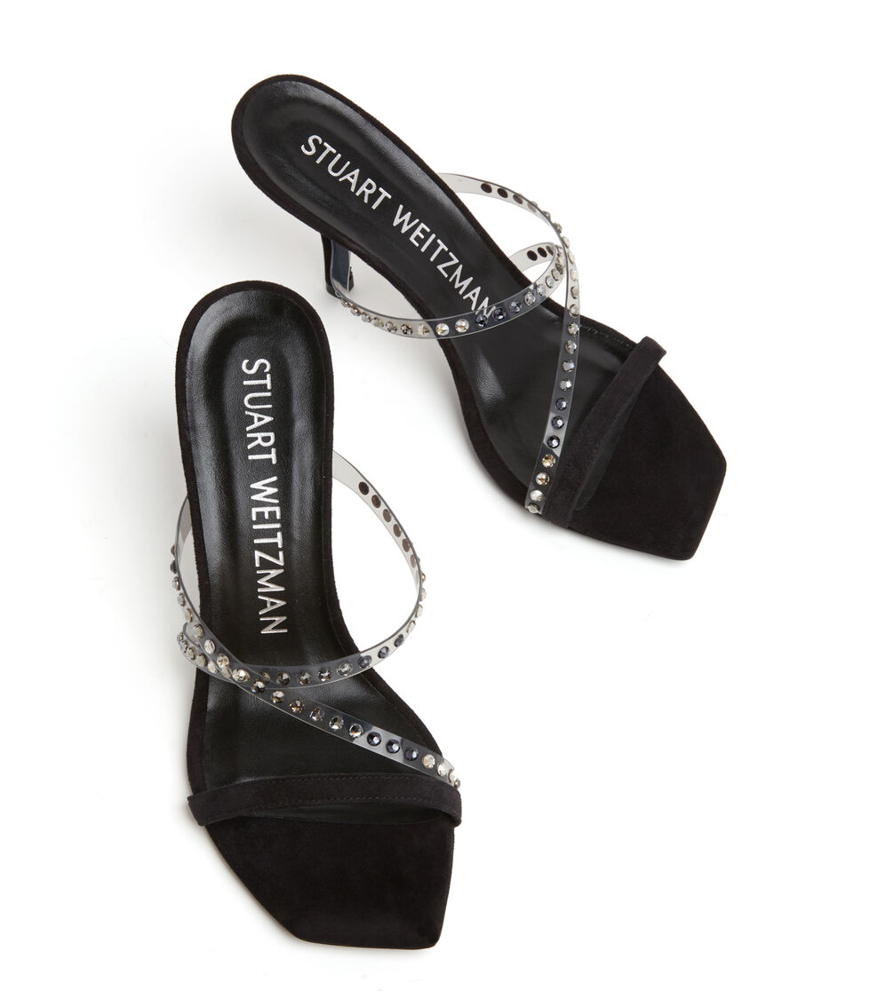 Stuart Weitzman STRAPEZE CRYSTAL 85 SLIDE Flanell/Schwarz/Schwarz Mehrfarbig SF146PVYVZ8