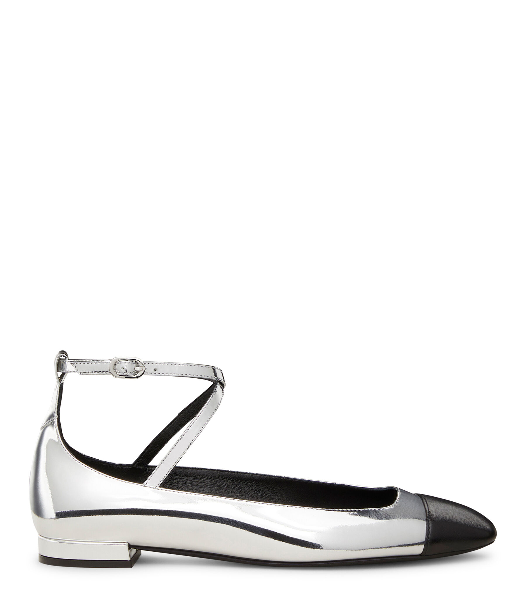 Silver ballet flats with ankle strap hotsell