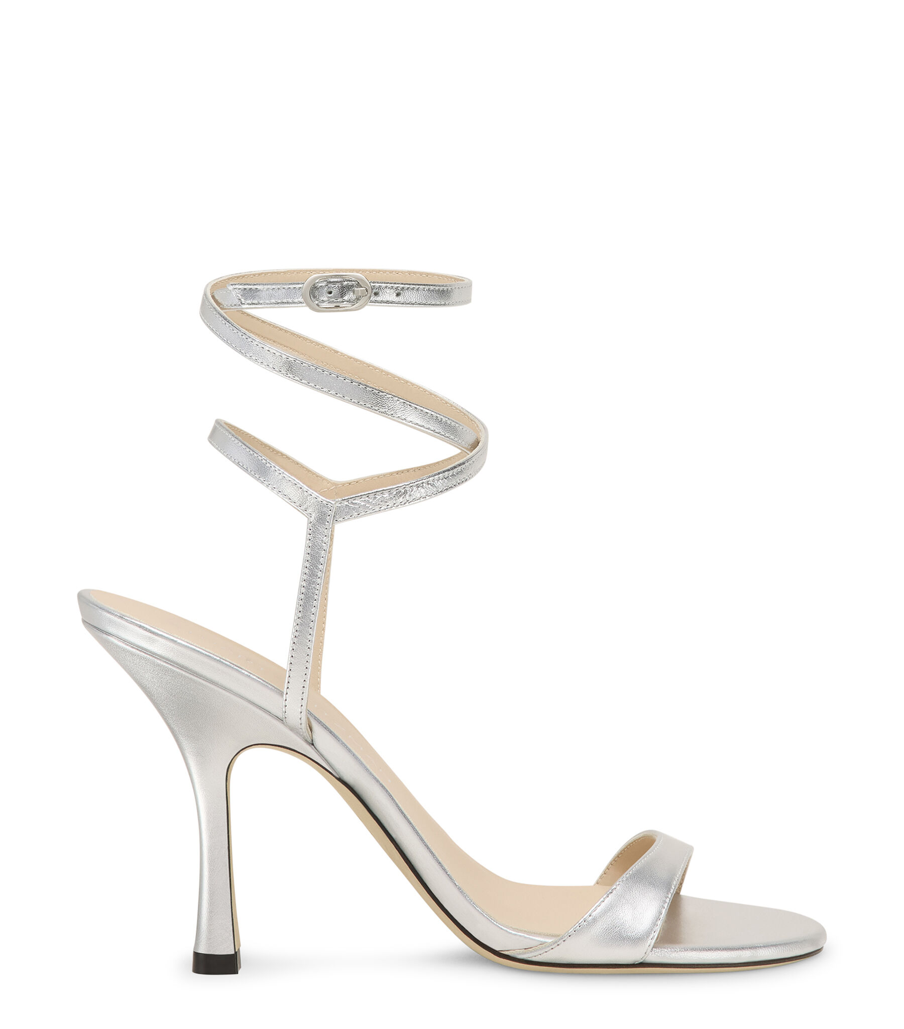 サンダル・ミュール Stuart Weitzman FW25 'Nudist Wrap' sandals (SL468 SLV) Stuart Weitzman Nudist Metallic Leather Stiletto Wrap