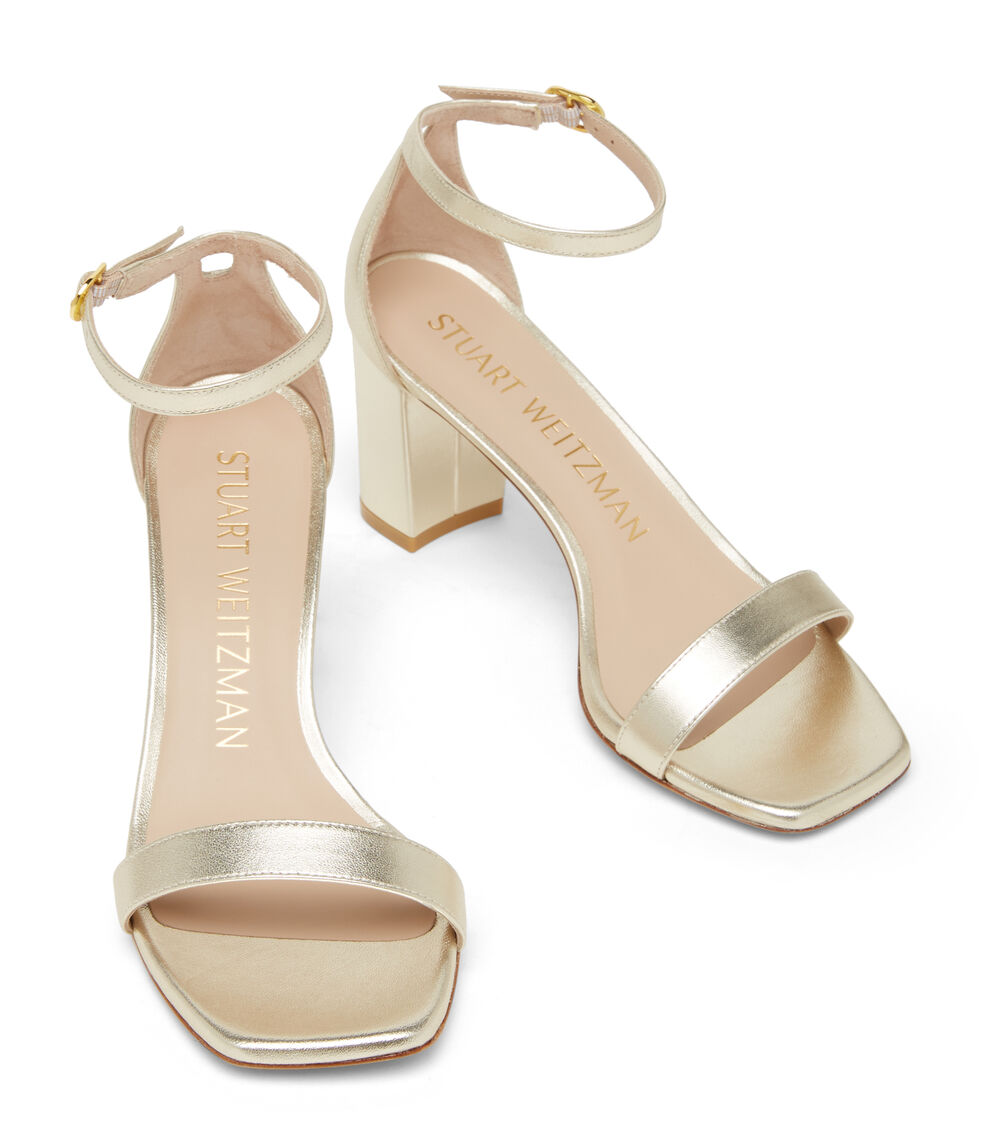 Stuart Weitzman NUDISTCURVE 75 BLOCK SANDAL LIGHT GOLD SA540LIDLIO