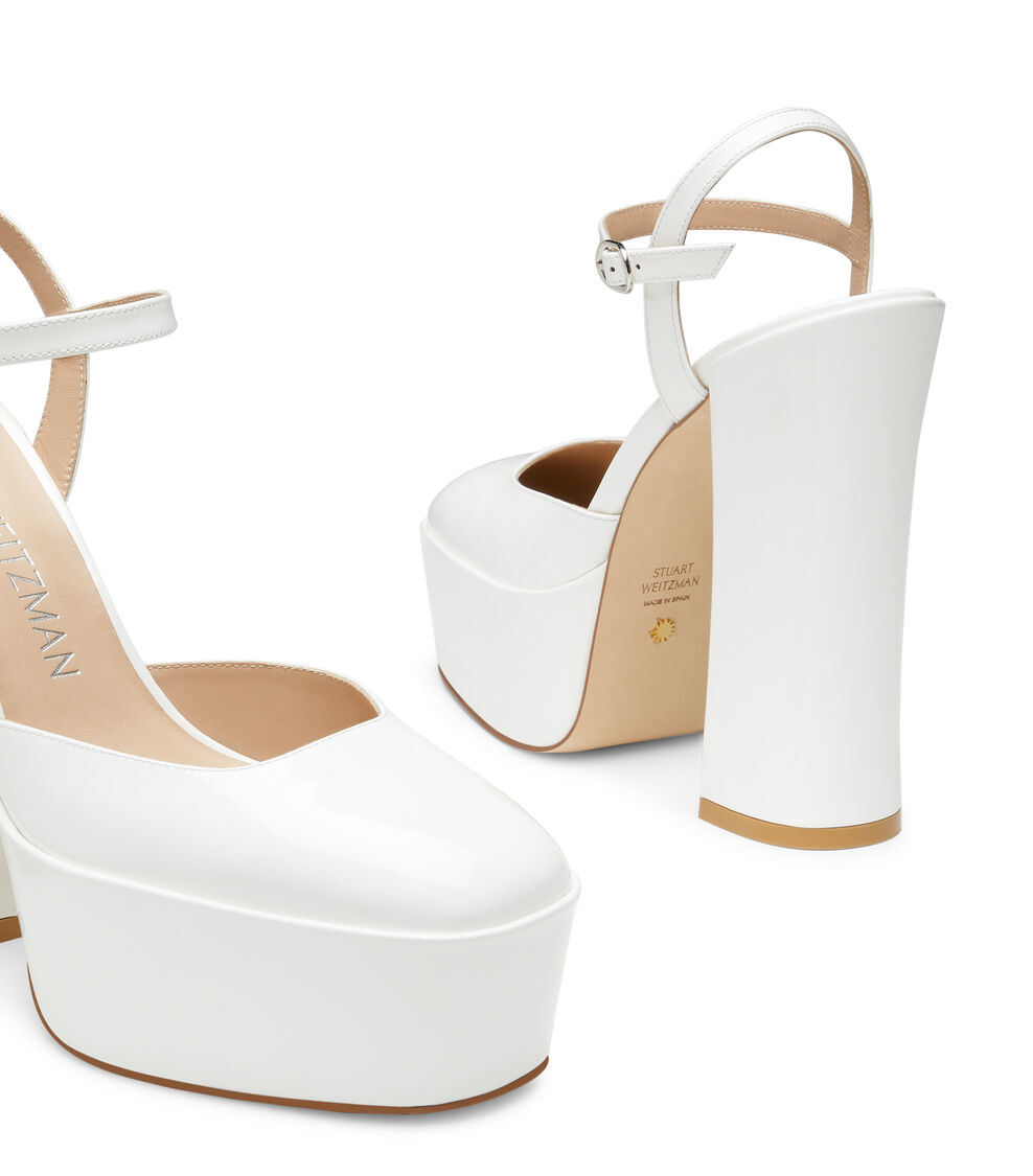 Stuart Weitzman SKYHIGH 145 ANKLE-STRAP PLATFORM PUMP WHITE SC825PATWHT
