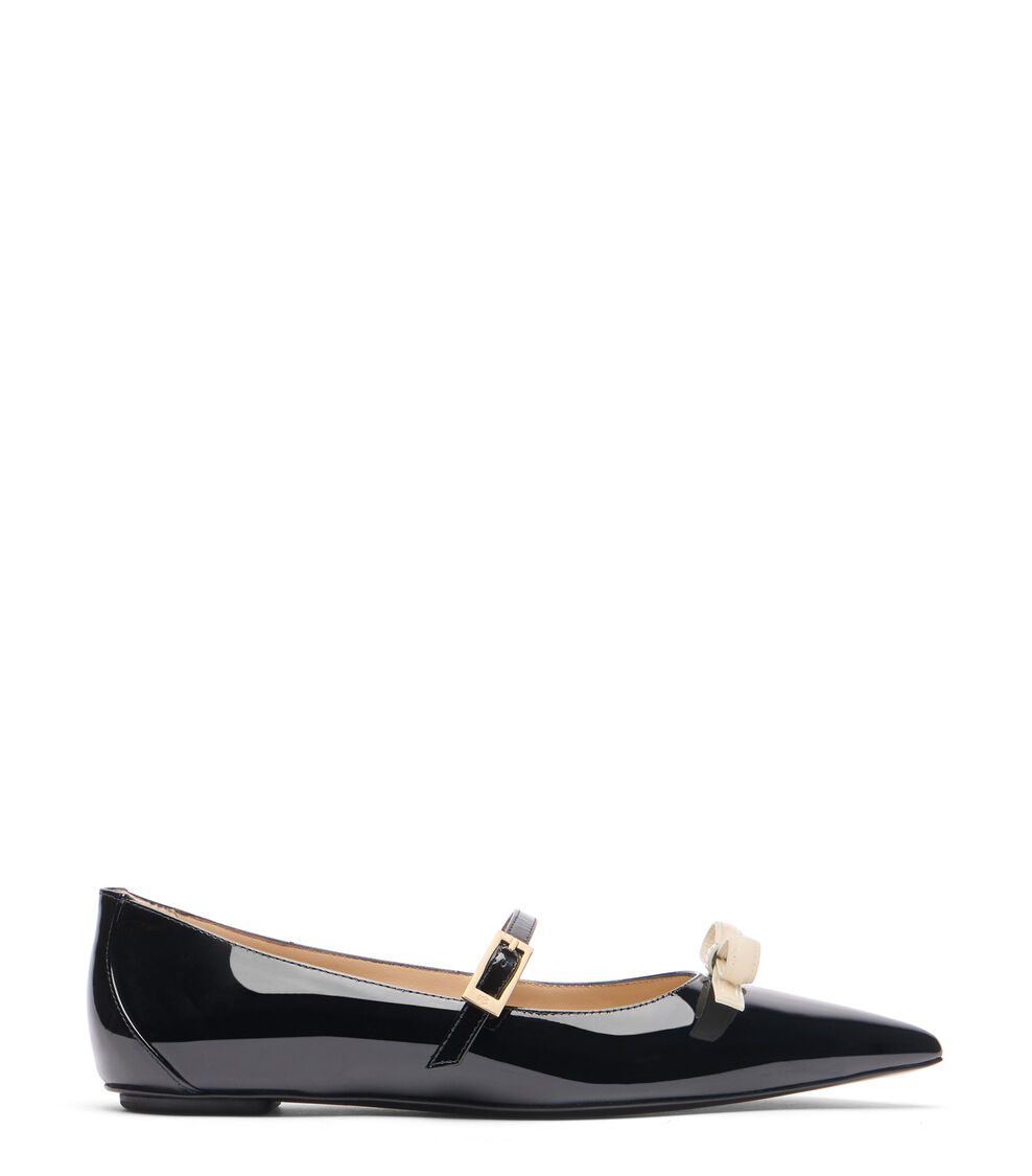 Stuart Weitzman STUART FELICITY MARY JANE FLAT NOIR/CREAM SK139PATP5R