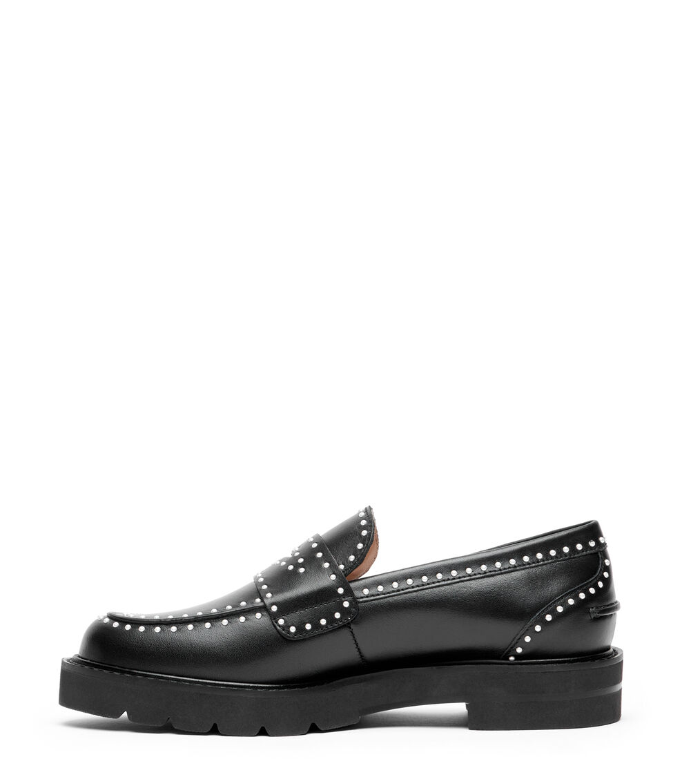 Stuart Weitzman PARKER LIFT MINI PEARL LOAFER BLACK SF409SMOBLK