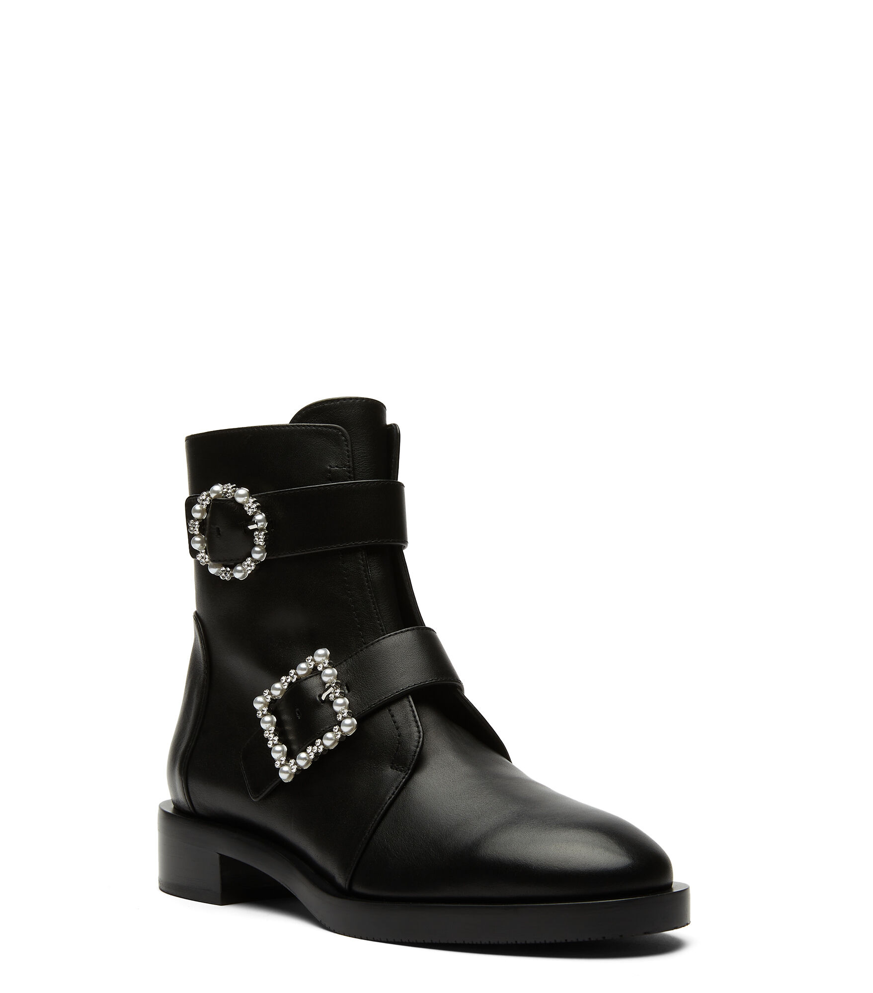 RYDER PEARL GEO BUCKLE BOOTIE in BLACK for Women Stuart Weitzman