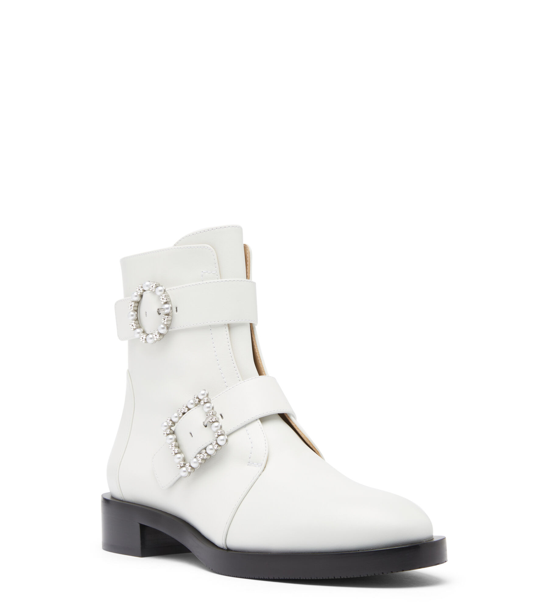 RYDER PEARL GEO BUCKLE BOOTIE in WEISS fur Damen Stuart Weitzman