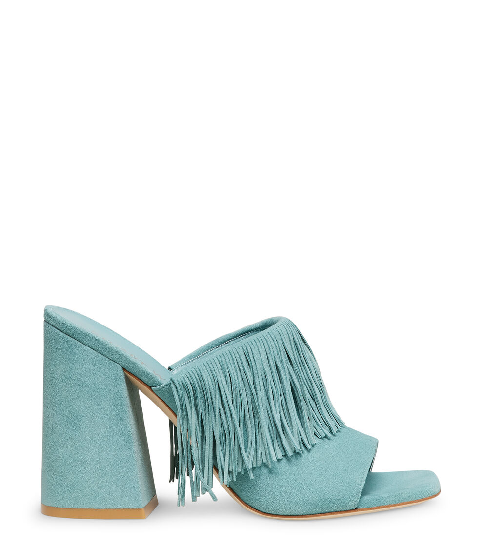 Stuart Weitzman TIA FRINGE 100 SLIDE CACTUS SG916SUECAC