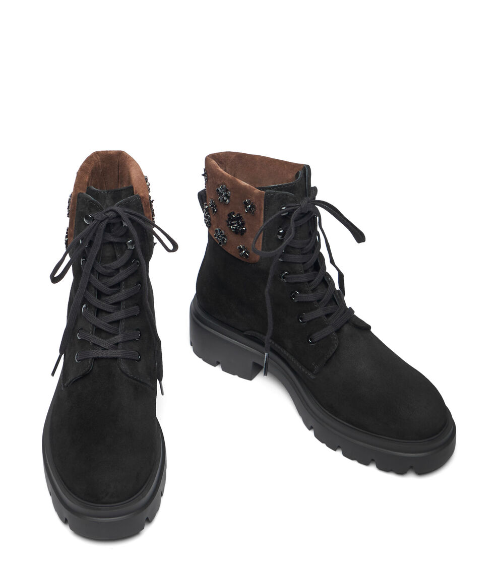 Stuart Weitzman HUDSON LACE-UP BOOTIE BLACK/WALNUT SM546SJMPJX