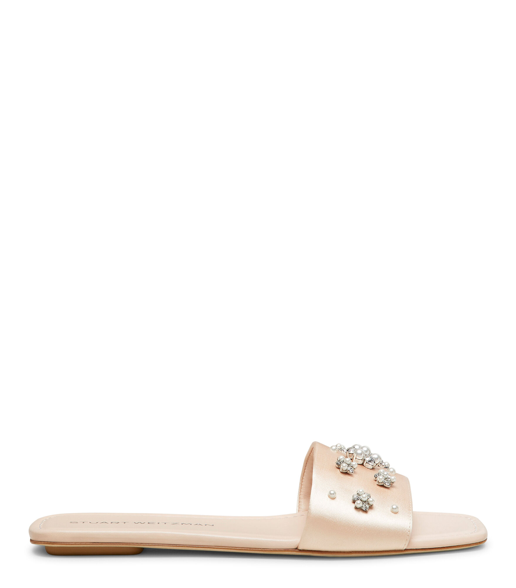 POPPY FLAT SLIDE, CHAUSSURES PLATES ET MOCASSINS, //, SATIN/CRISTAL/PERLE - Stuart Weitzman - Modalova