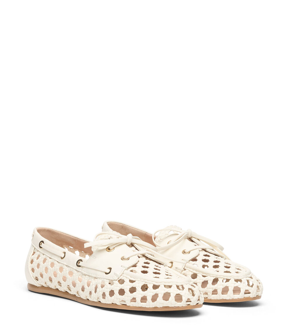 Stuart Weitzman TINSLEY WOVEN MOCCASIN CREAM SN727FNECRM